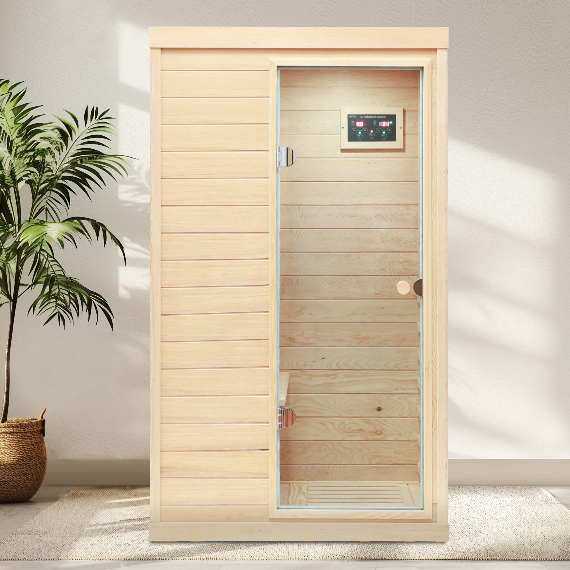 1-Person Indoor Hemlock infrared Sauna with 8 Far-Infrared Carbon Crystal Heaters
