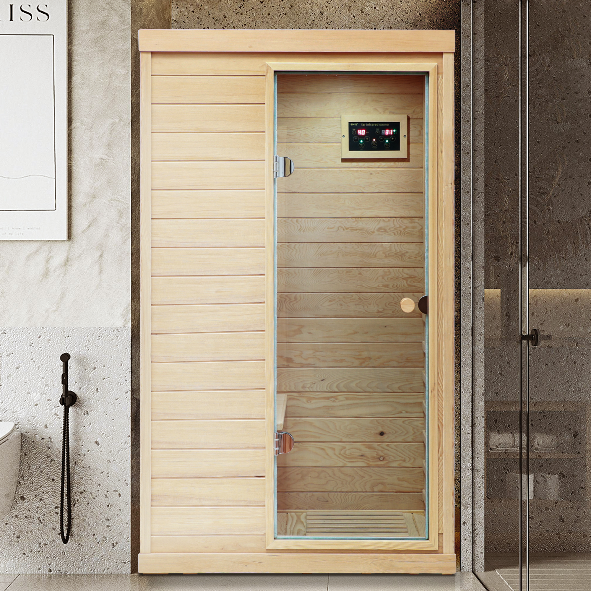 1-Person Indoor Hemlock infrared Sauna with 8 Far-Infrared Carbon Crystal Heaters