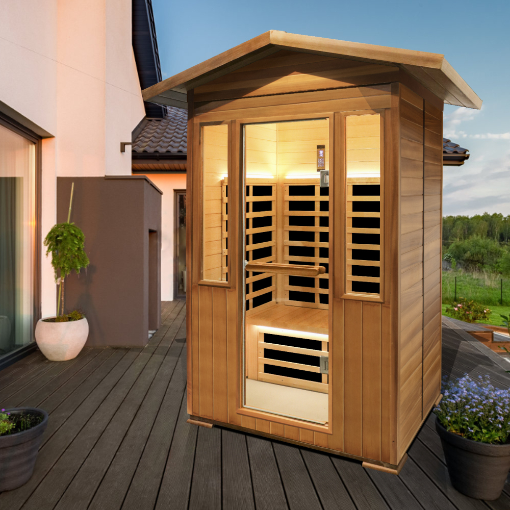 2-Person Outdoor Red Cedar Infrared Sauna with 8 Far Infrared Carbon Crystal Heaters