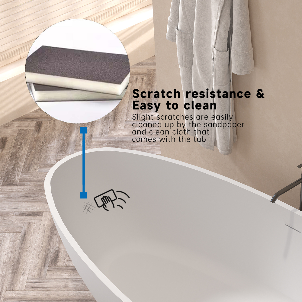 67 in. x 34 in. Solid Surface Stone Resin Flatbottom Freestanding Bathtub Soaking Bathtub in Matte White