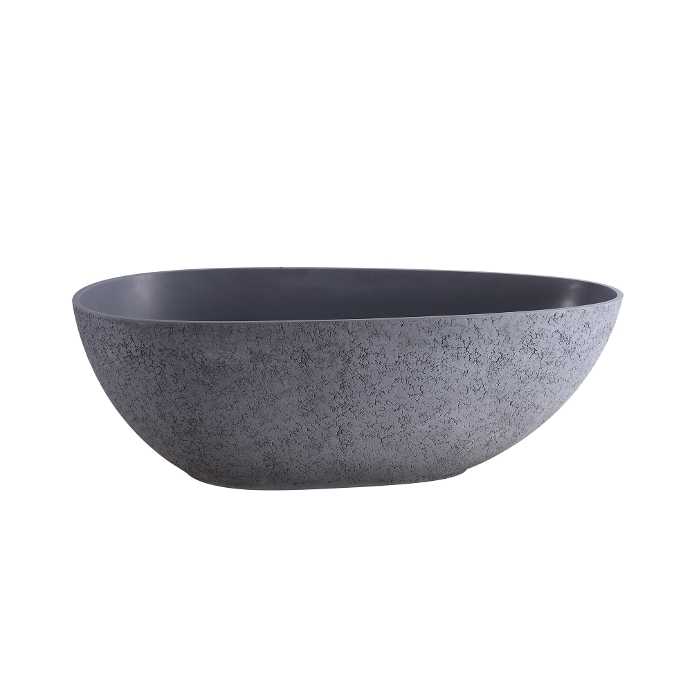 65 in. x 33 in. Stone Resin Flatbottom Solid Surface Freestanding Soaking Bathtub in Grey with Brass Drain