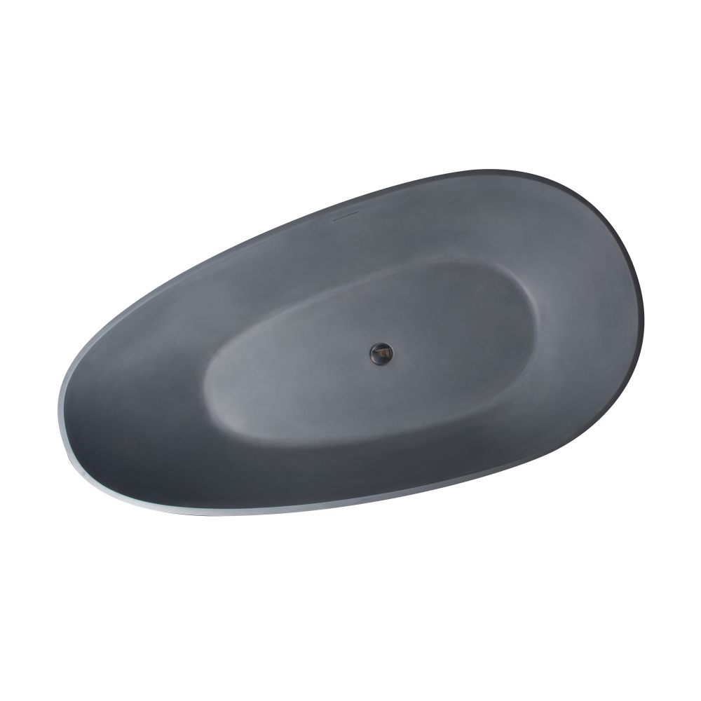 65 in. x 33 in. Stone Resin Flatbottom Solid Surface Freestanding Soaking Bathtub in Grey with Brass Drain