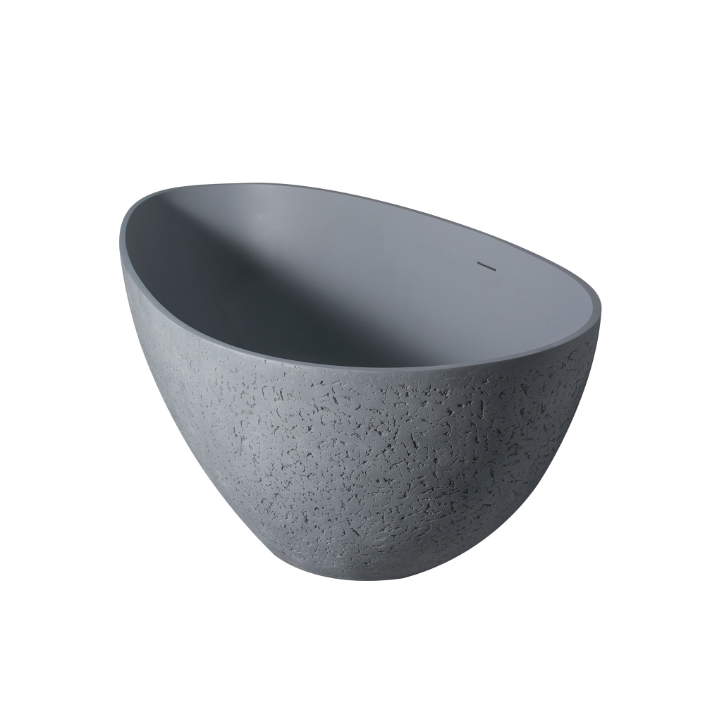65 in. x 33 in. Stone Resin Flatbottom Solid Surface Freestanding Soaking Bathtub in Grey with Brass Drain
