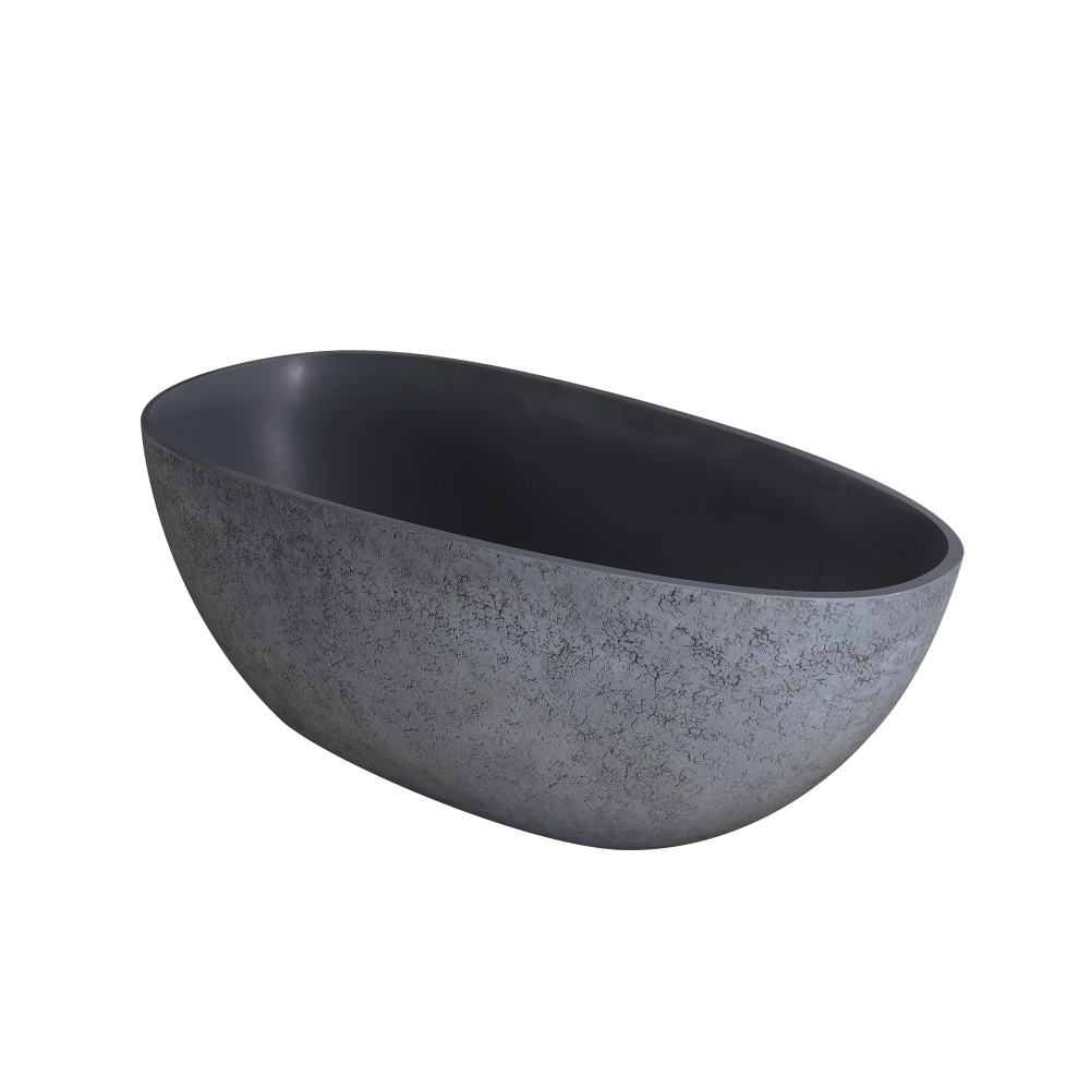 65 in. x 33 in. Stone Resin Flatbottom Solid Surface Freestanding Soaking Bathtub in Grey with Brass Drain