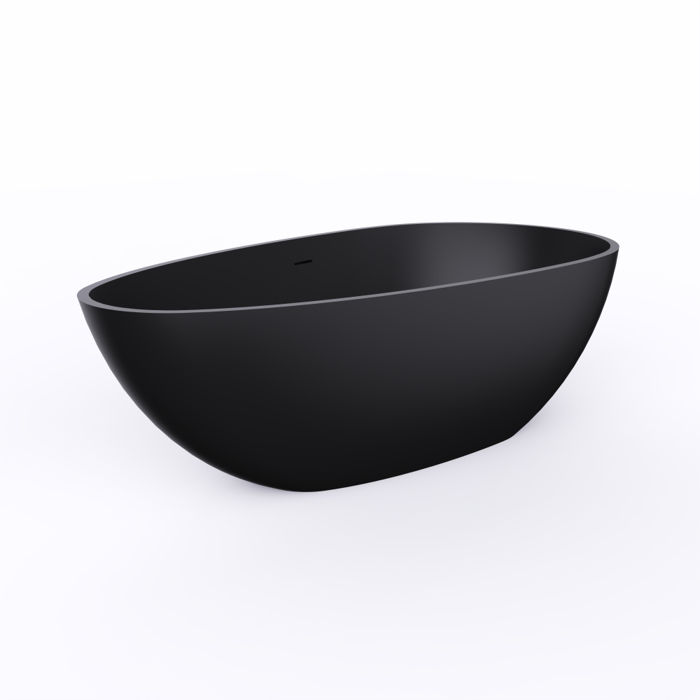 67 in. x 34 in. Solid Surface Stone Resin Flatbottom Freestanding Bathtub Soaking Bathtub in Matte Black