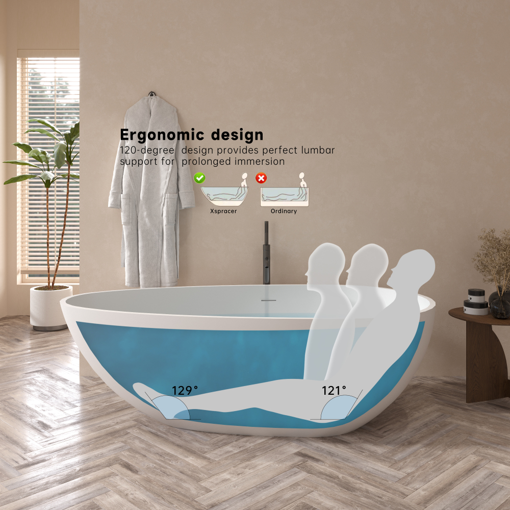 71 in. x 35 in. Stone Resin Flatbottom Solid Surface Freestanding Soaking Bathtub with Brass Drain in White