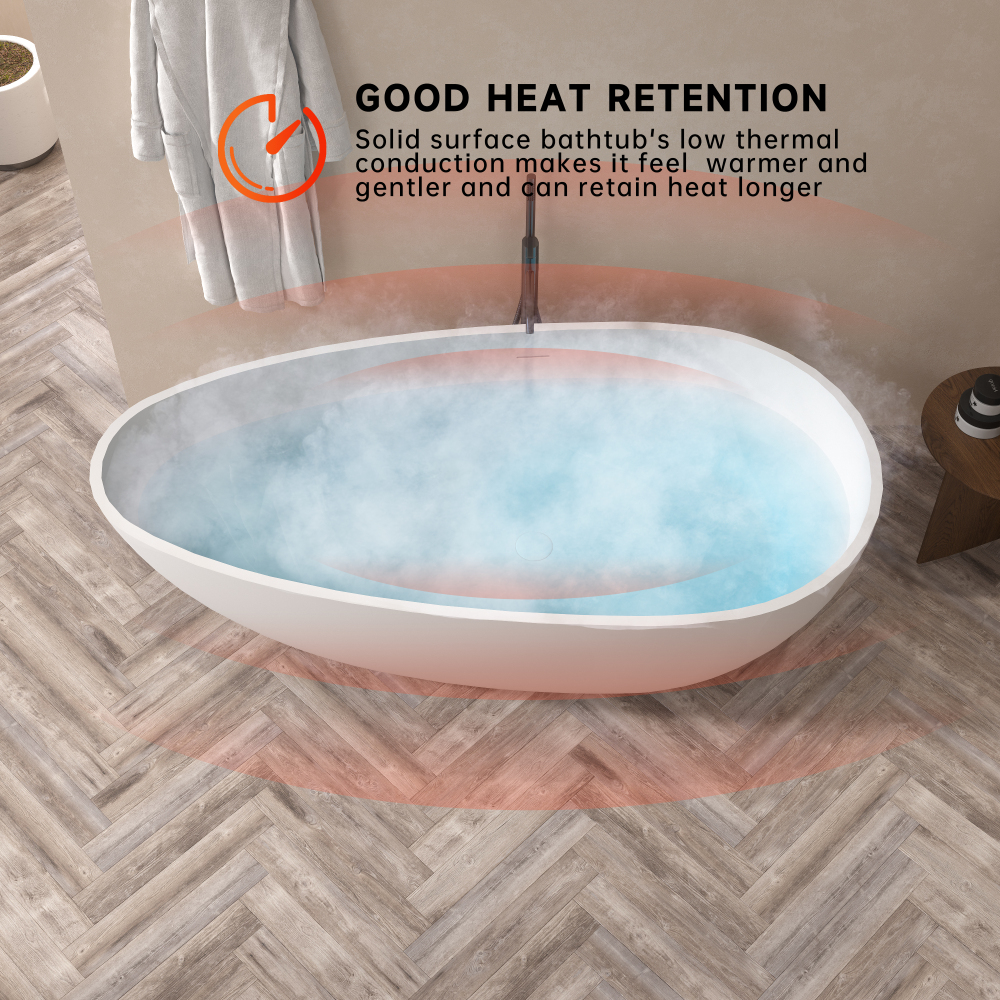 67 in. x 34 in. Solid Surface Stone Resin Flatbottom Freestanding Bathtub Soaking Bathtub in Matte White