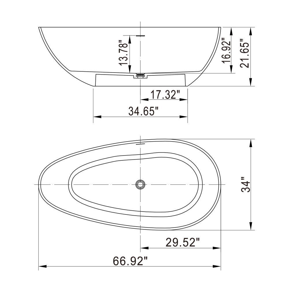 67 in. x 34 in. Solid Surface Stone Resin Flatbottom Freestanding Bathtub Soaking Bathtub in Matte White