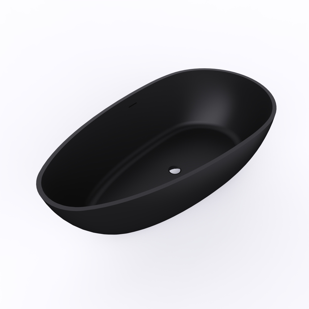 67 in. x 34 in. Solid Surface Stone Resin Flatbottom Freestanding Bathtub Soaking Bathtub in Matte Black