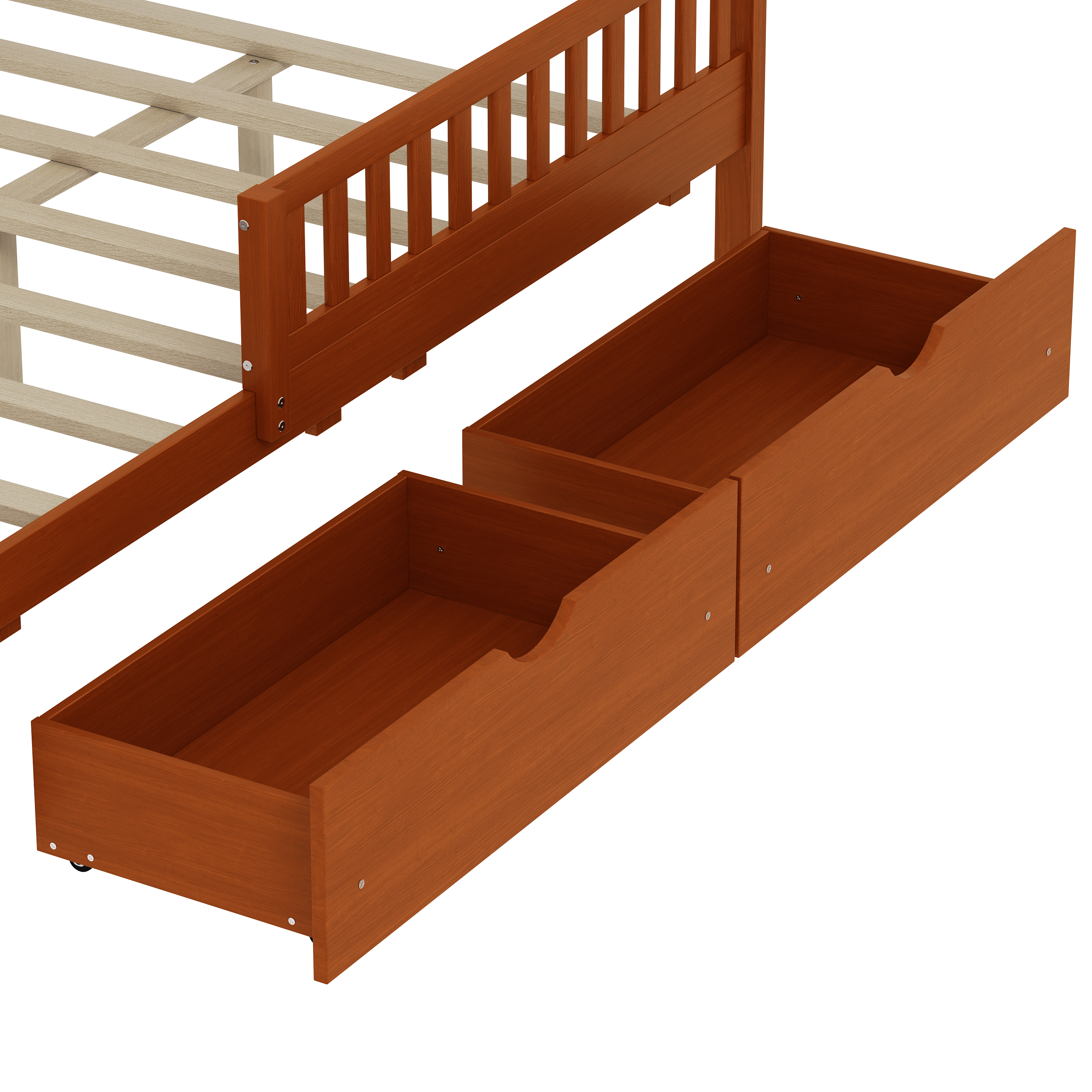 77.4"L x 57.5"W x 35.4"H Full Size Wood Platform Bed with Guardrails and Two Storage Drawers, Walnut
