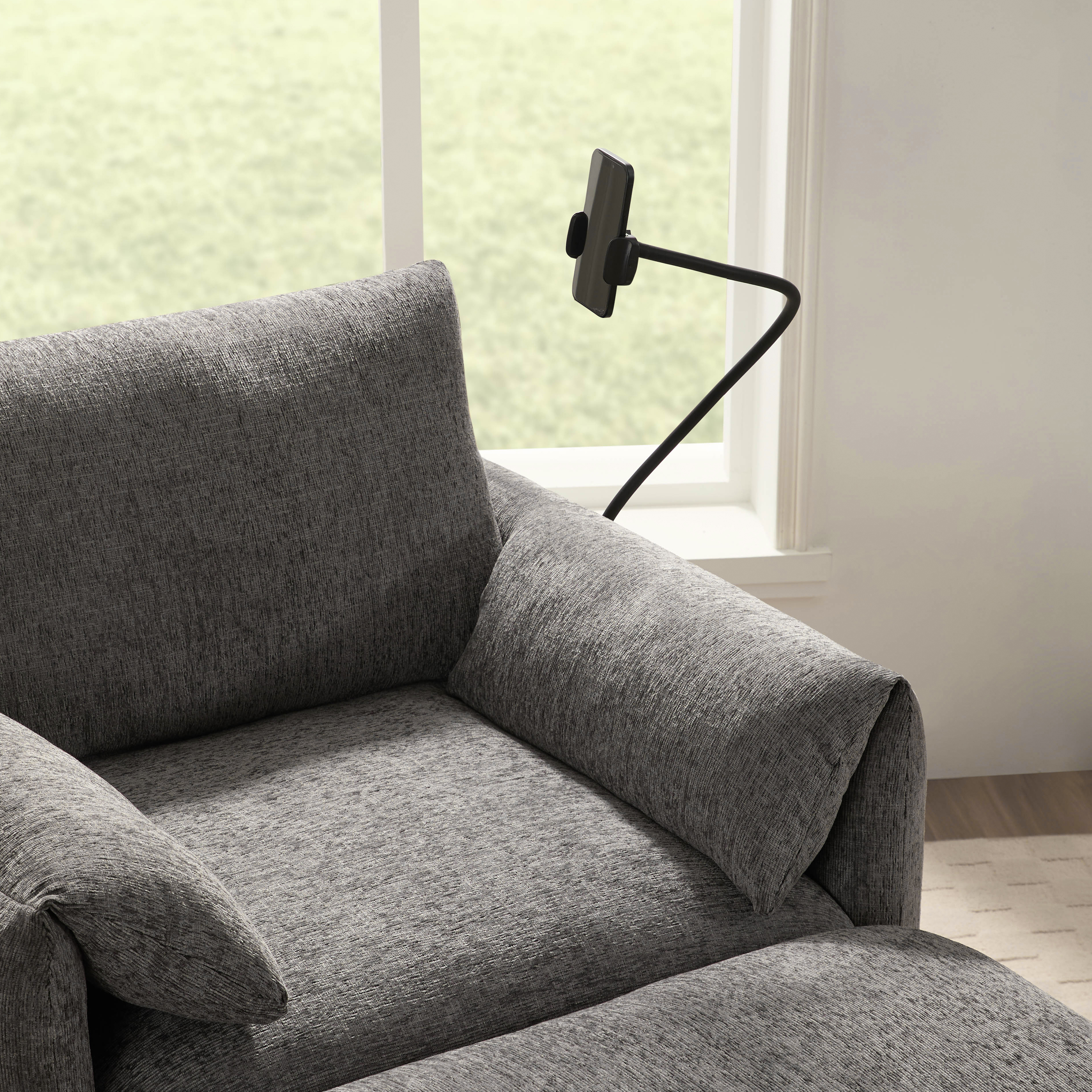 38" Single Sofa with Storage Ottoman, Adjustable Phone Holder, USB Charger, Side Storage Pockets, Pillow-Like Armrests, Wide Seat Chaise Lounge, Gray
