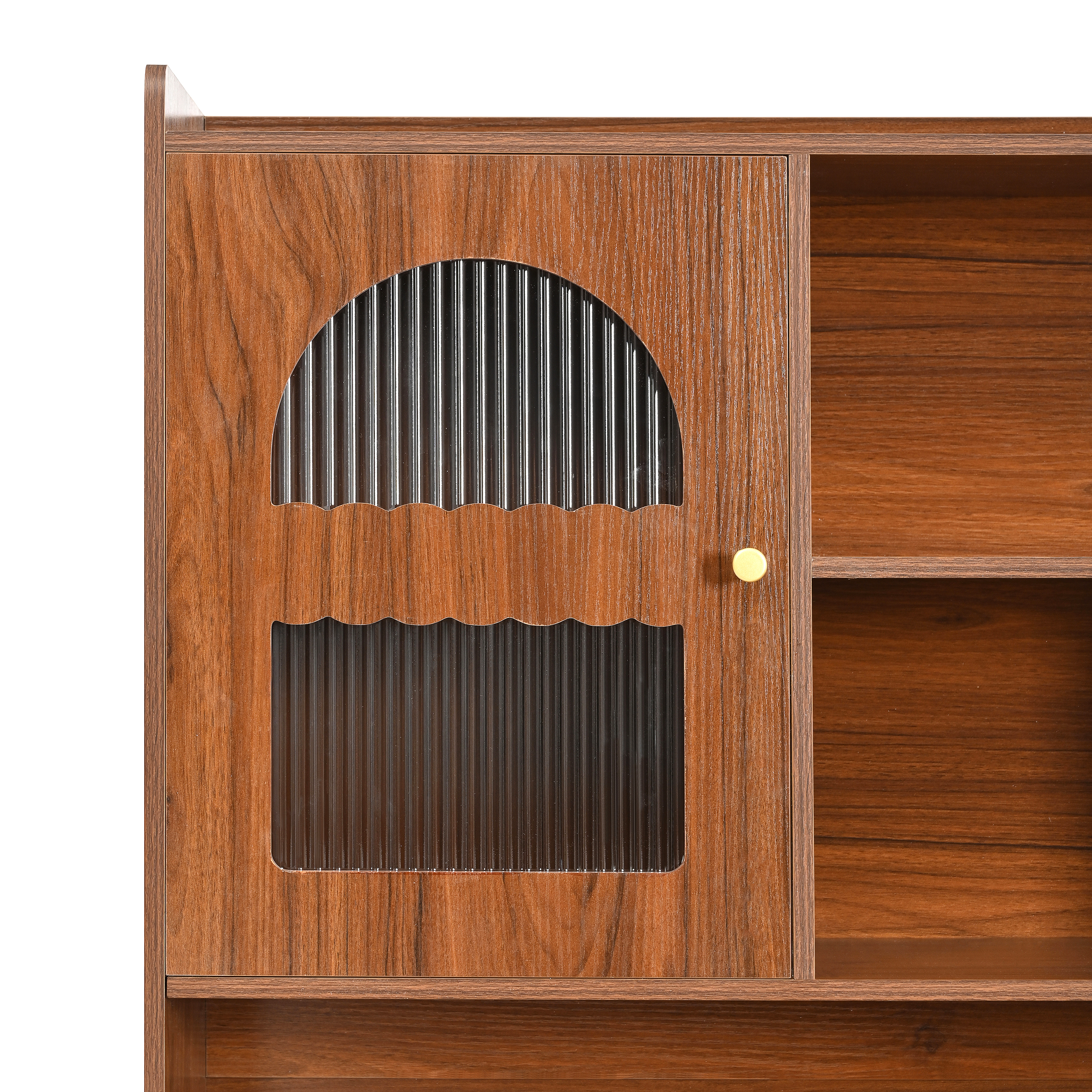 43.1"L x 21.6"W x 70.1"H Office Desk with 90 Degree Rotating Computer Desktop, Drawer and Cabinets, Shelves, Walnut
