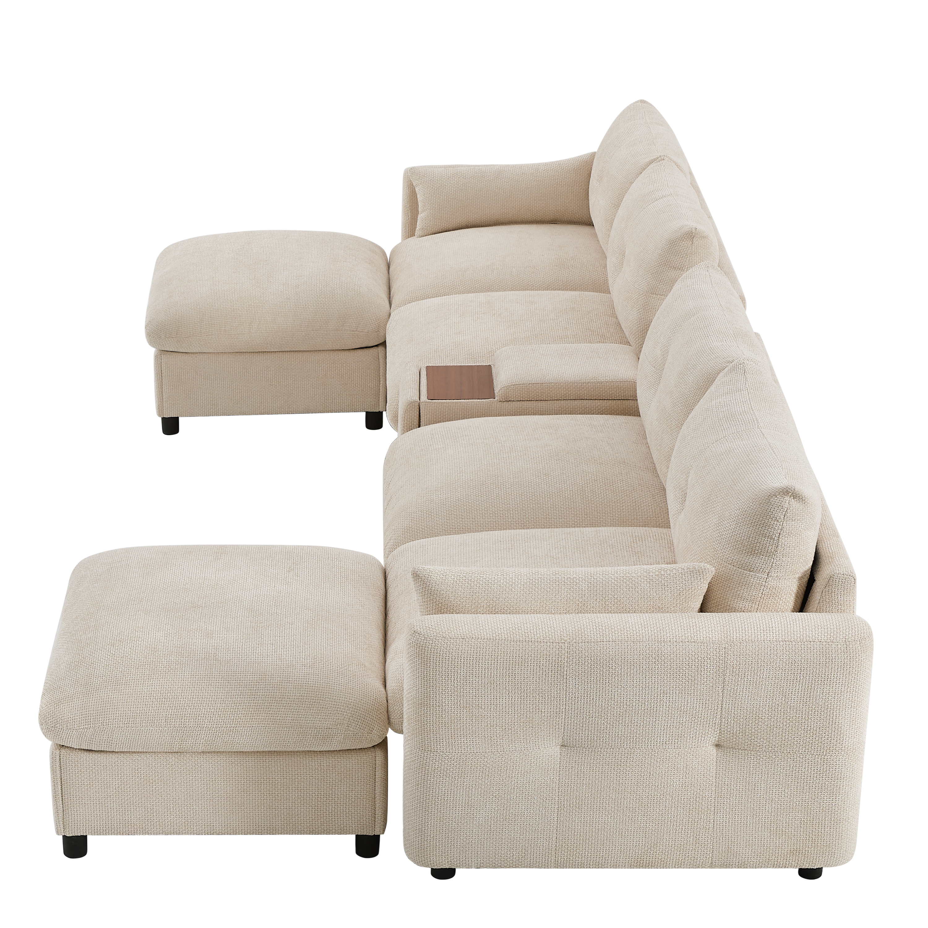 142'' Modular Sectional Sofa with Movable Storage Ottoman and Console,Cup Holder,Wide Seat,6 Seat U Shaped Couch,Oversized Chenille Sofa with USB Charger, White