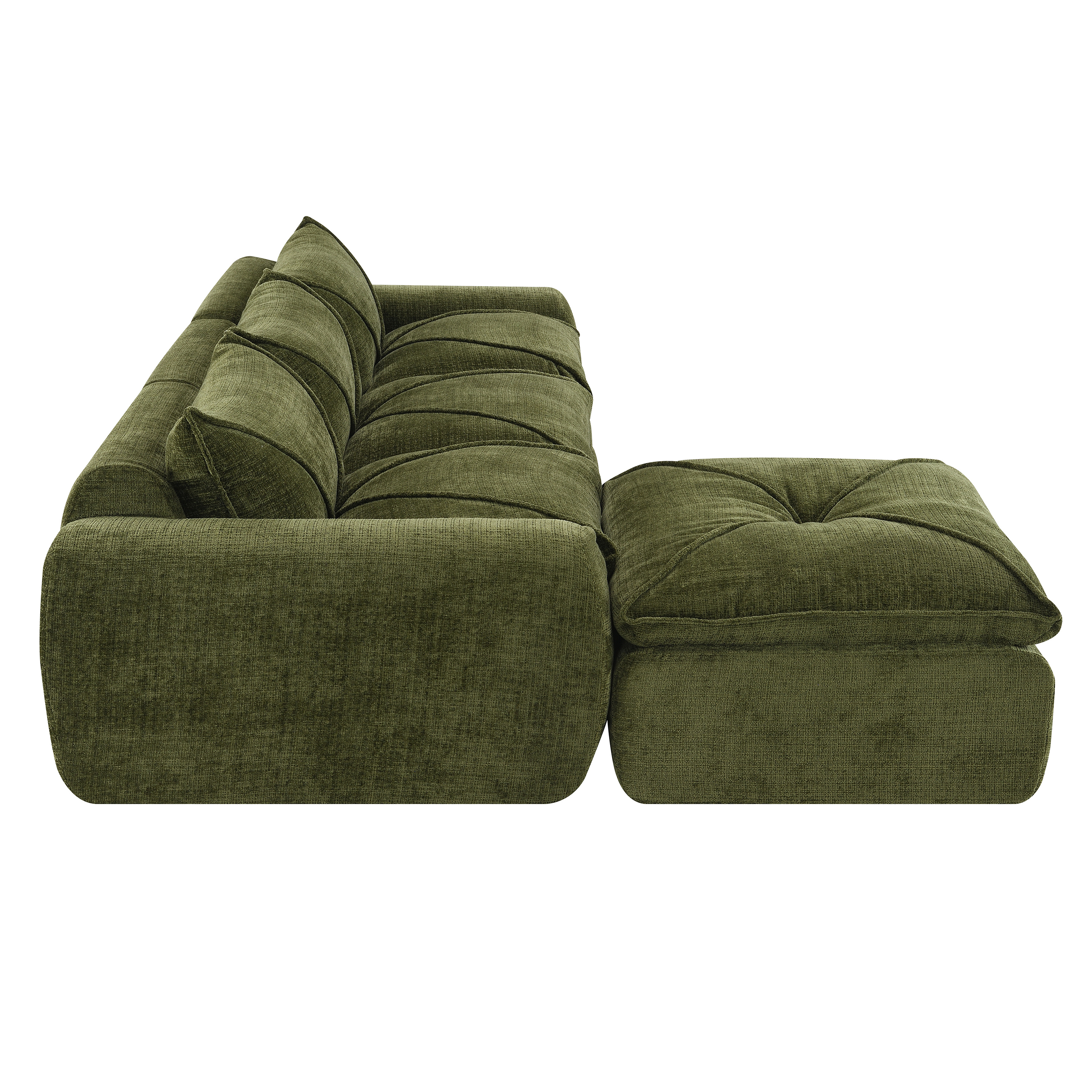 116'' Fully Compressed Sofa with High Density Foam, Integrated Backrest&Seat Cushion, Decorative Edging, Legless Design without Frame, Green
