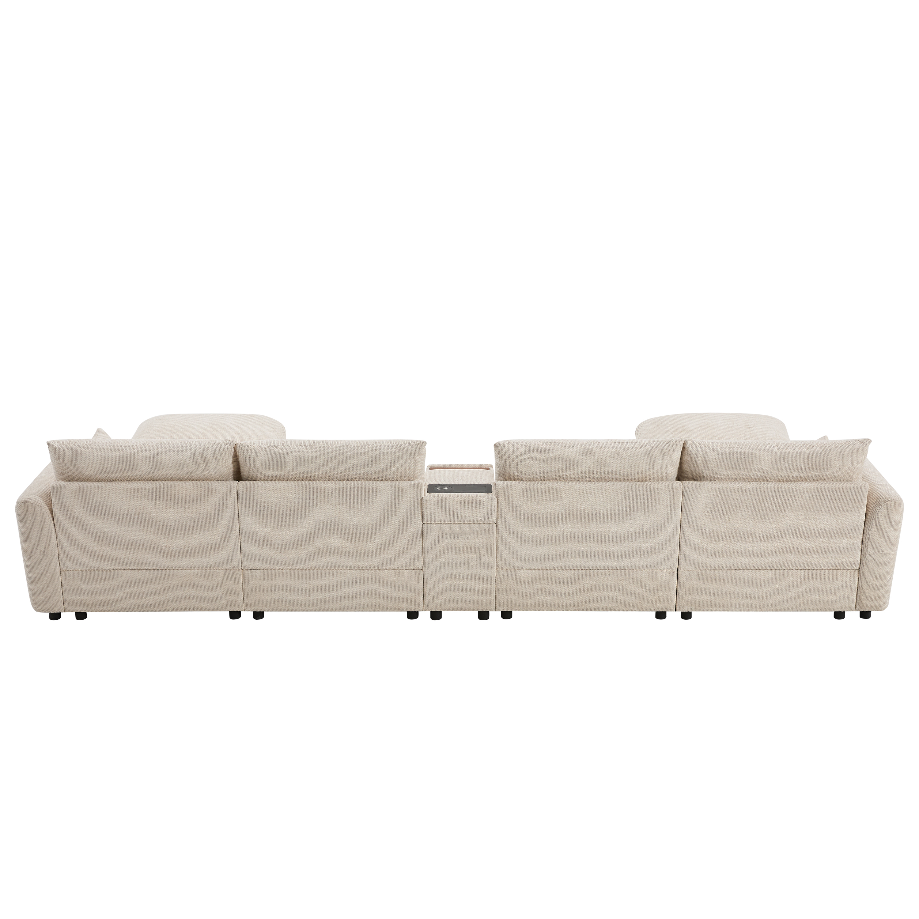 142'' Modular Sectional Sofa with Movable Storage Ottoman and Console,Cup Holder,Wide Seat,6 Seat U Shaped Couch,Oversized Chenille Sofa with USB Charger, White