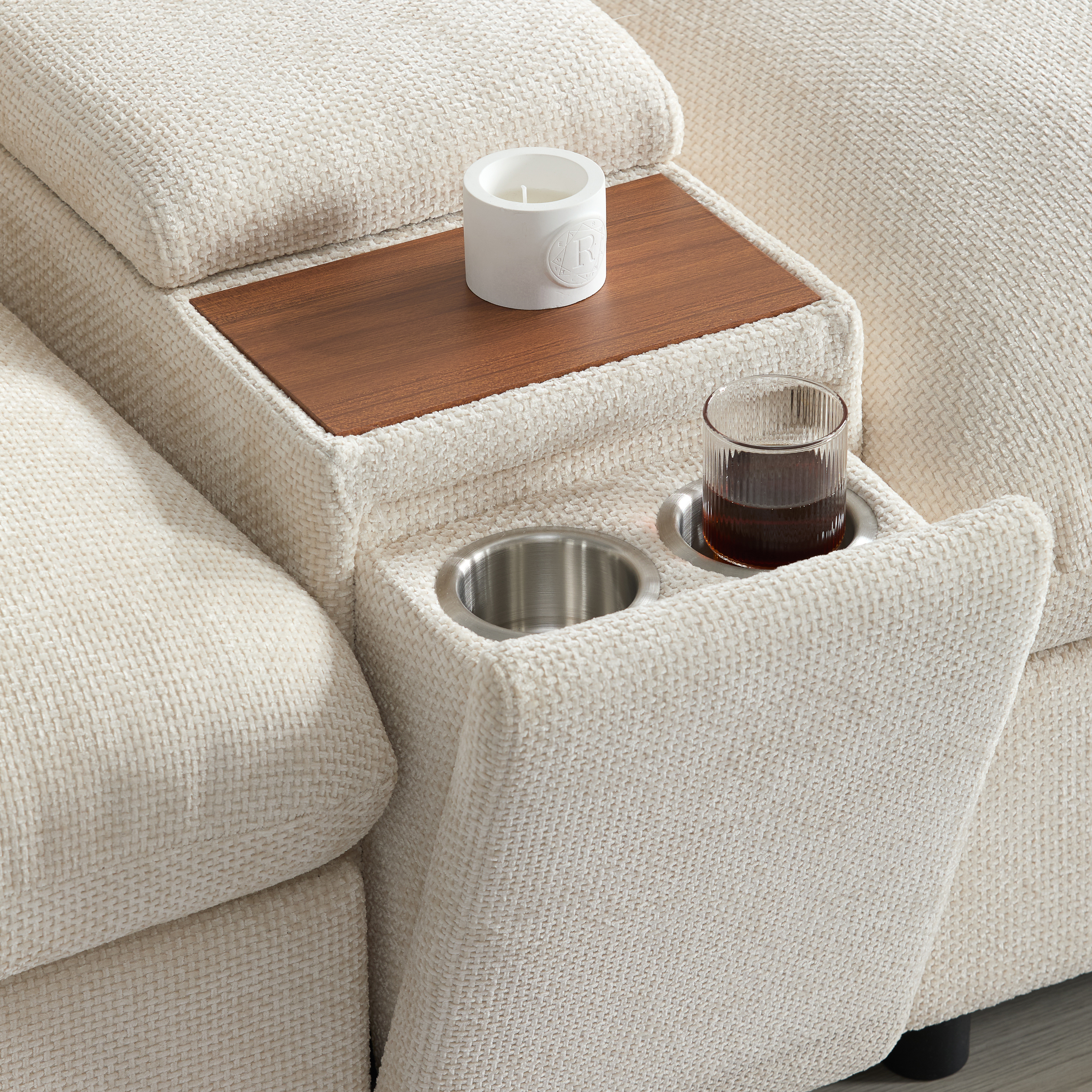 142'' Modular Sectional Sofa with Movable Storage Ottoman and Console,Cup Holder,Wide Seat,6 Seat U Shaped Couch,Oversized Chenille Sofa with USB Charger, White