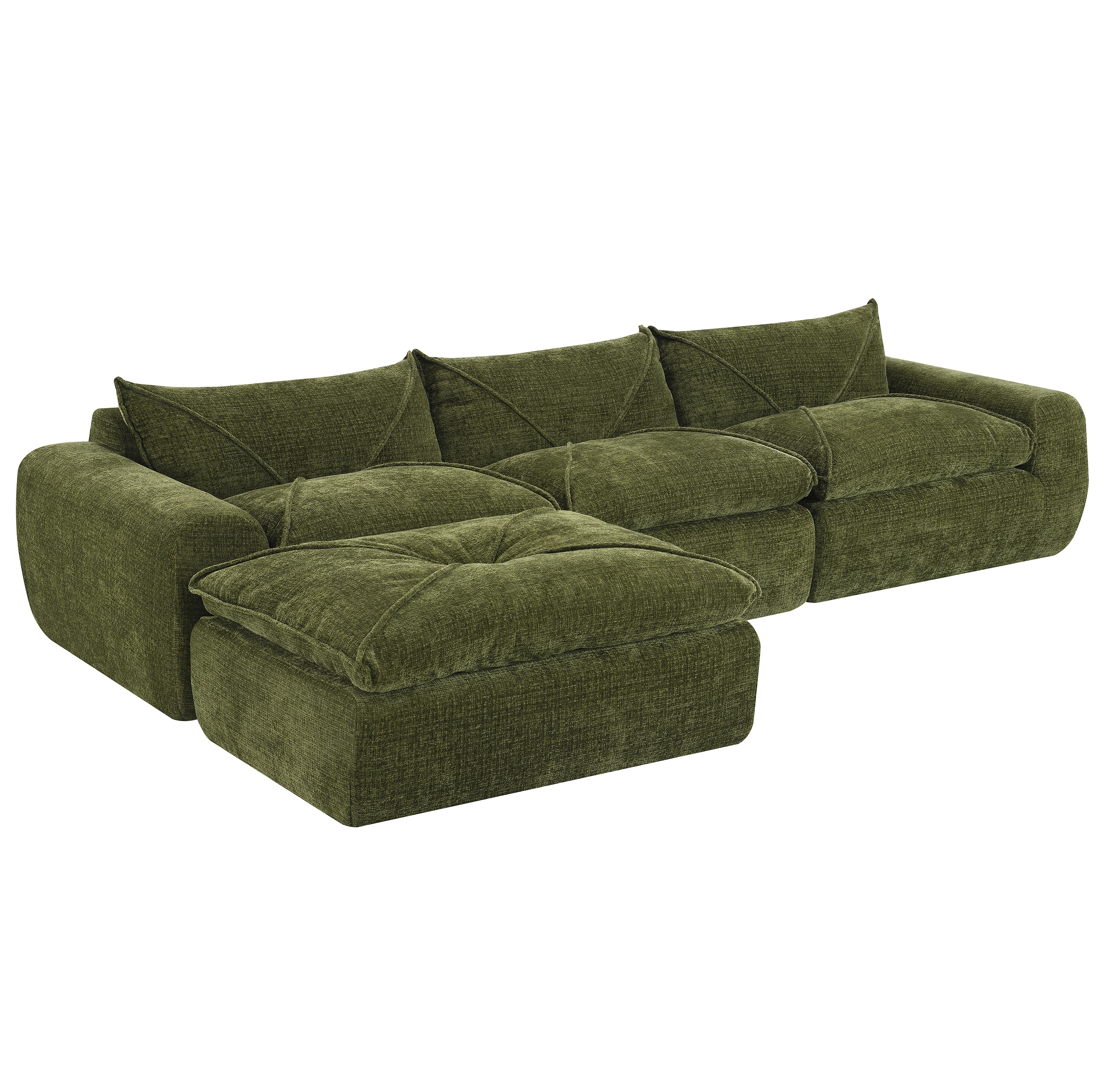 116'' Fully Compressed Sofa with High Density Foam, Integrated Backrest&Seat Cushion, Decorative Edging, Legless Design without Frame, Green
