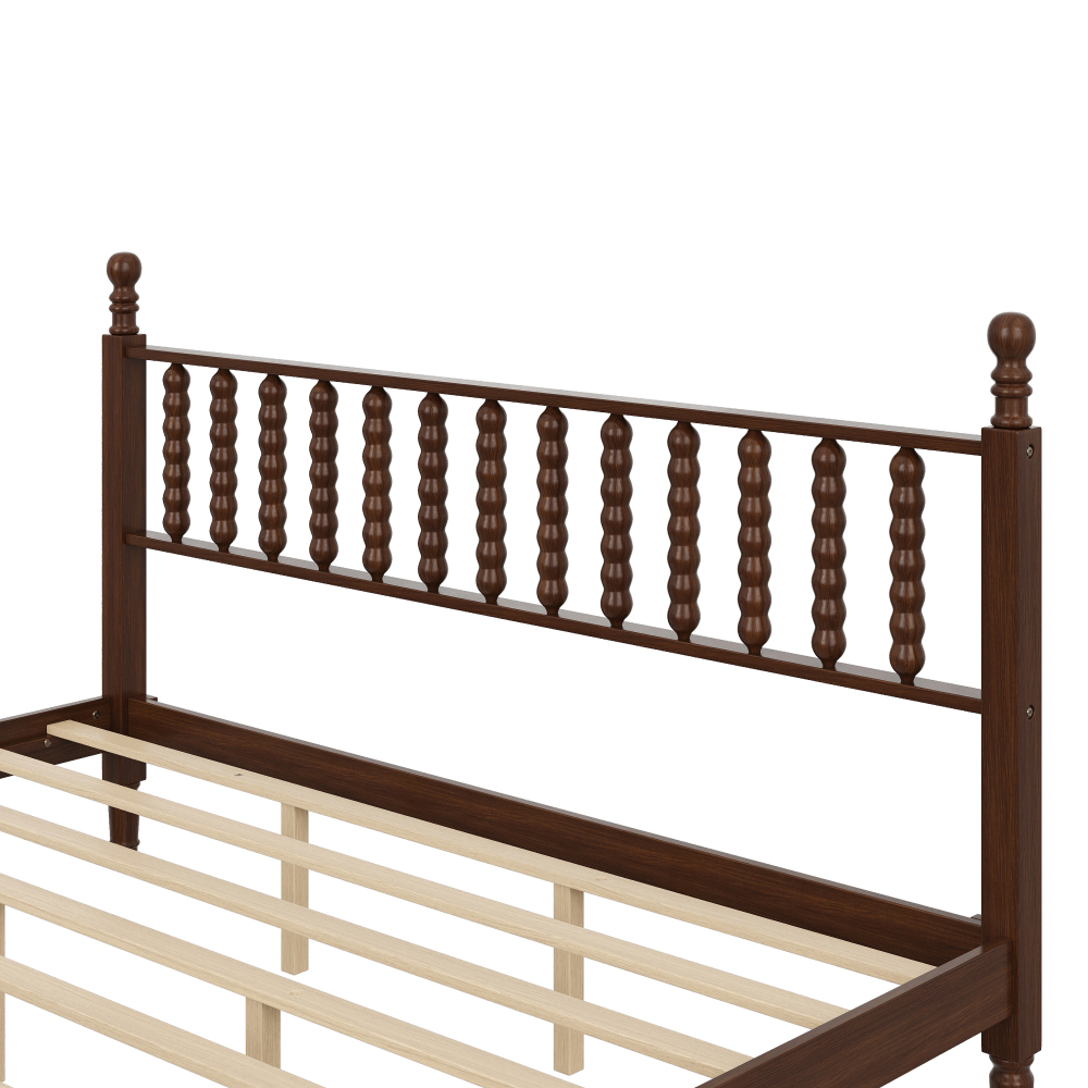 84.6"L x 79.2"W x 45"H King Size Wood Platform Bed with Gourd Shaped Headboard, Walnut