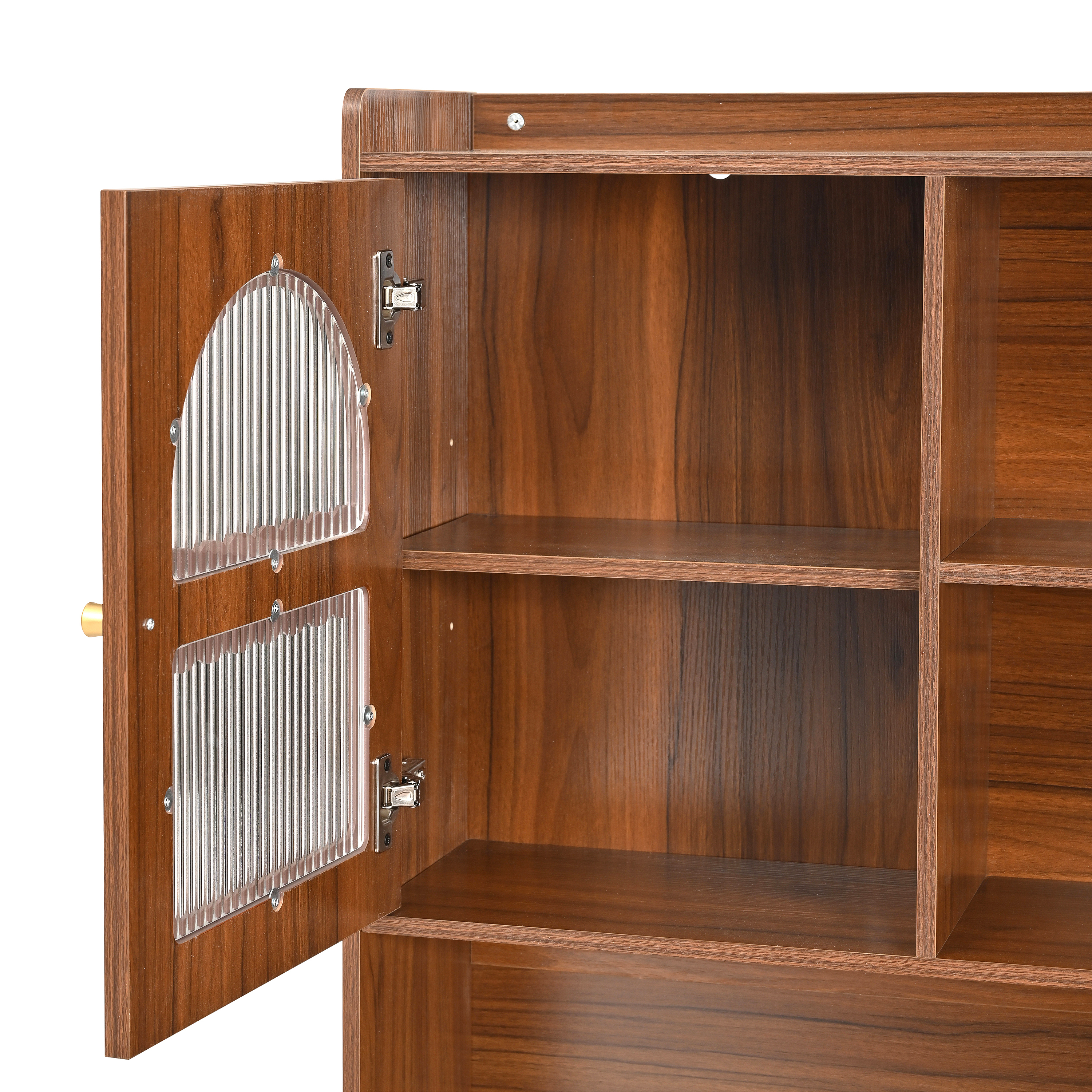 43.1"L x 21.6"W x 70.1"H Office Desk with 90 Degree Rotating Computer Desktop, Drawer and Cabinets, Shelves, Walnut