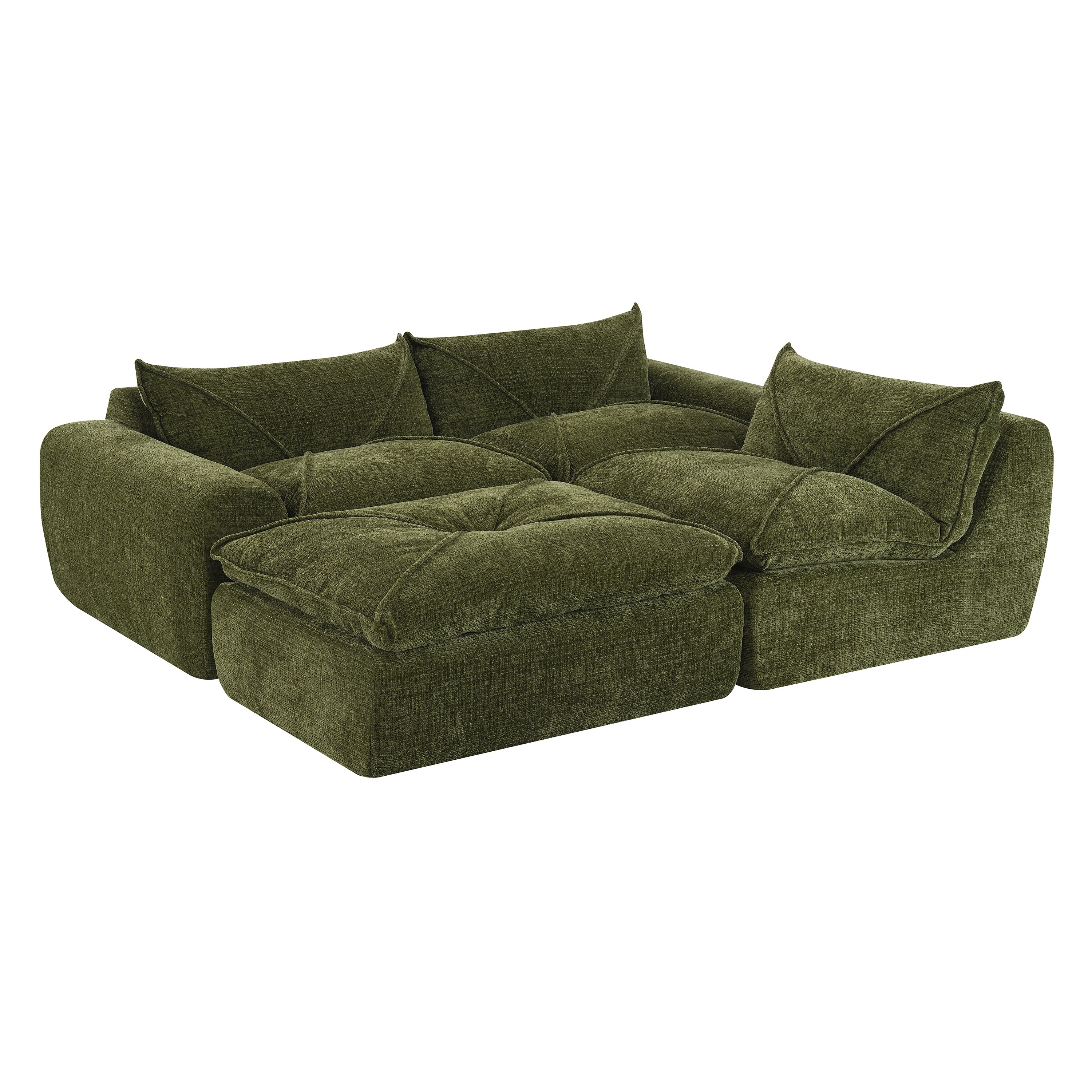 116'' Fully Compressed Sofa with High Density Foam, Integrated Backrest&Seat Cushion, Decorative Edging, Legless Design without Frame, Green