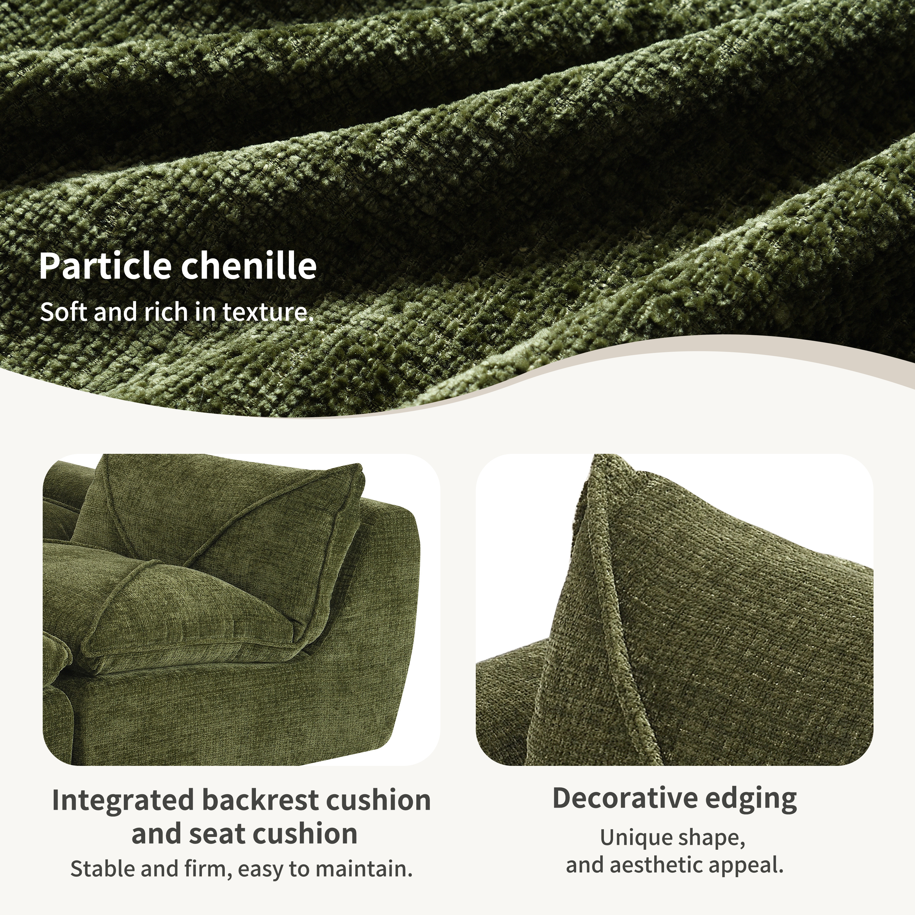 116'' Fully Compressed Sofa with High Density Foam, Integrated Backrest&Seat Cushion, Decorative Edging, Legless Design without Frame, Green
