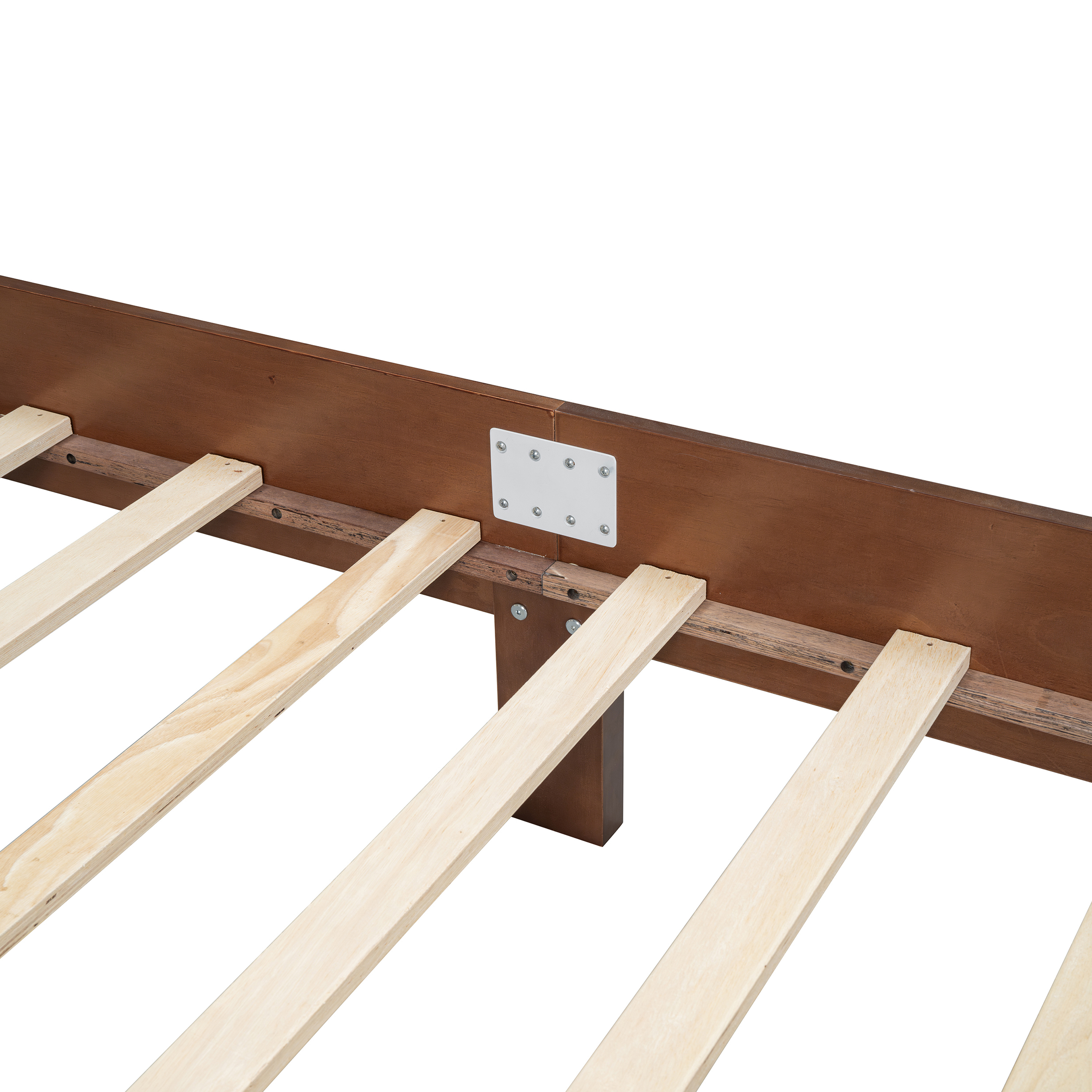 80"L x  62.8"W x 42.9"H Queen Size Wooden Platform Bed with Natural Rattan Headboard, Walnut