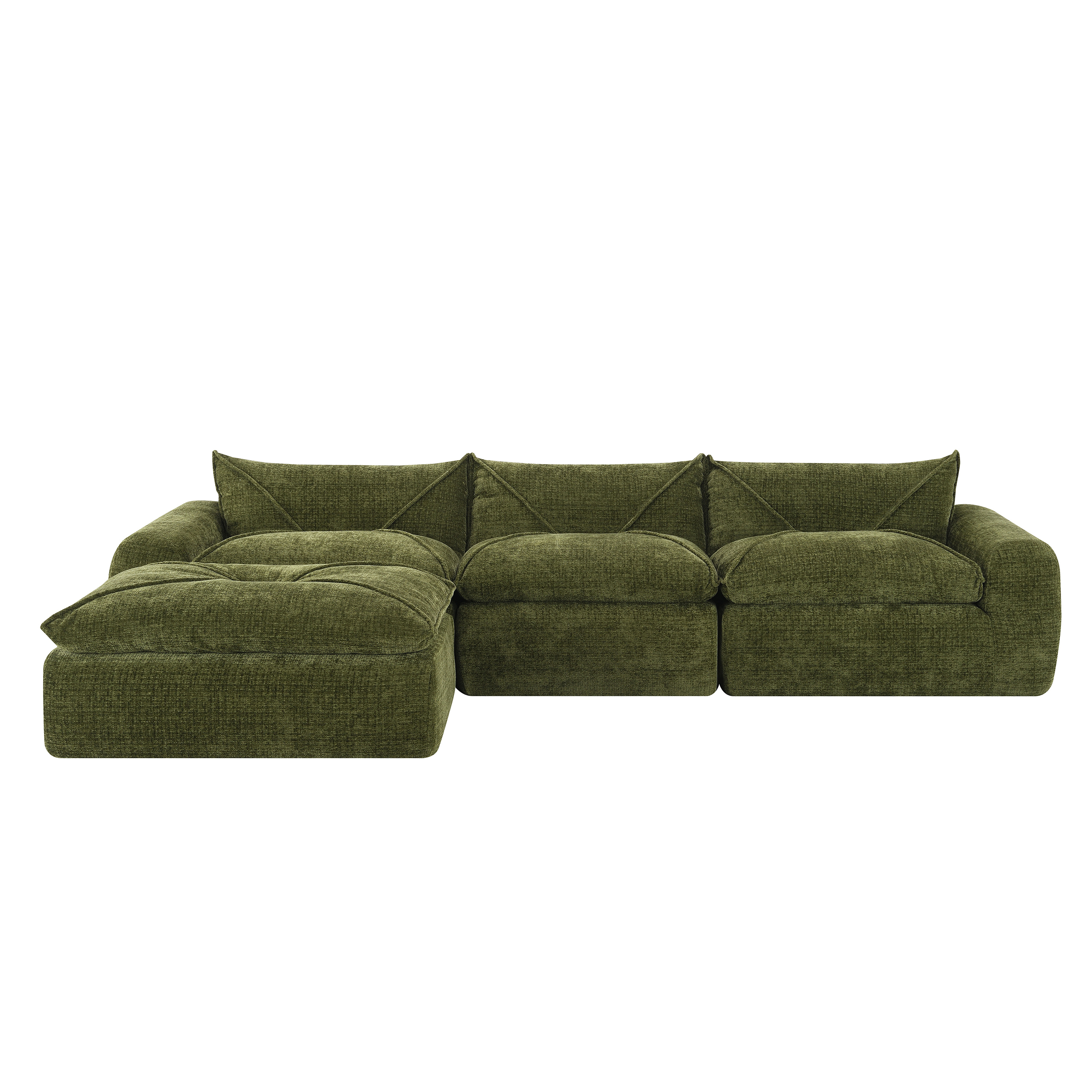 116'' Fully Compressed Sofa with High Density Foam, Integrated Backrest&Seat Cushion, Decorative Edging, Legless Design without Frame, Green