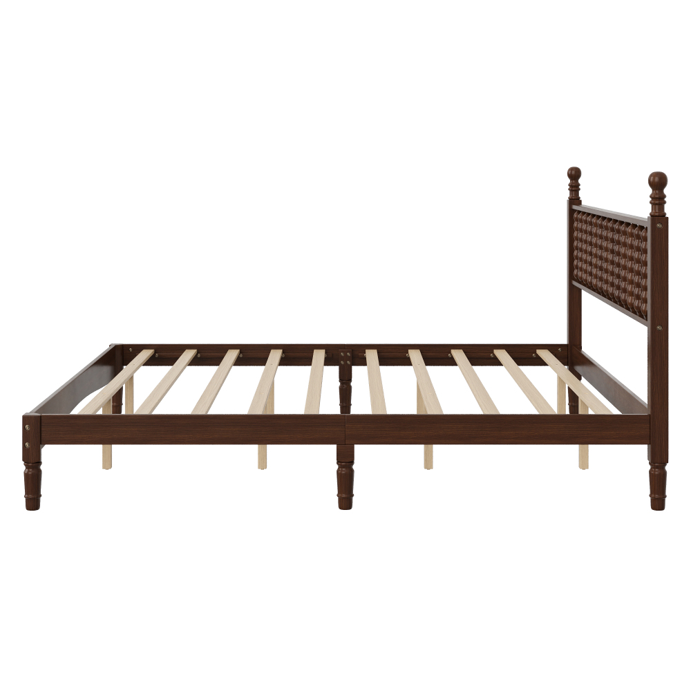 84.6"L x 79.2"W x 45"H King Size Wood Platform Bed with Gourd Shaped Headboard, Walnut