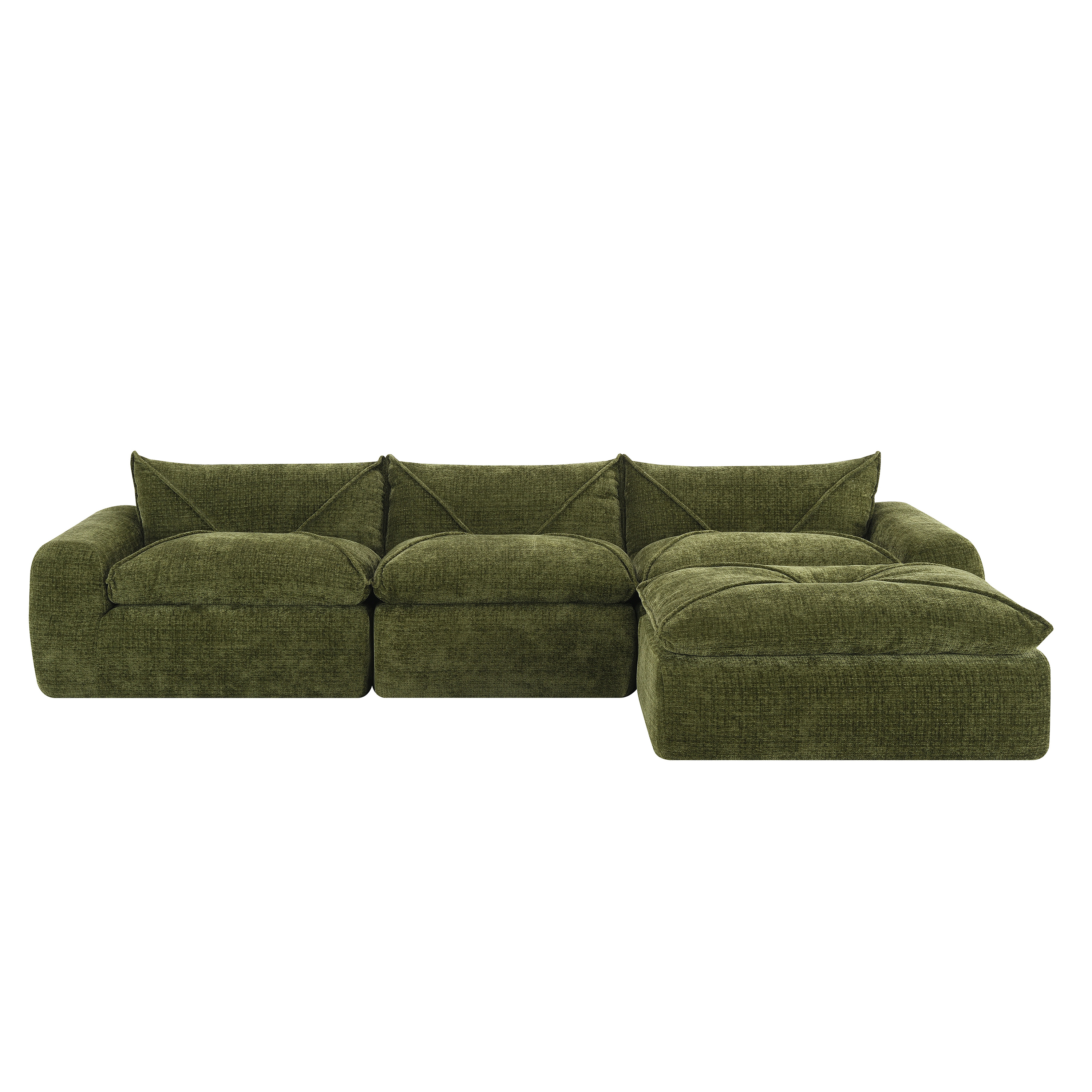 116'' Fully Compressed Sofa with High Density Foam, Integrated Backrest&Seat Cushion, Decorative Edging, Legless Design without Frame, Green