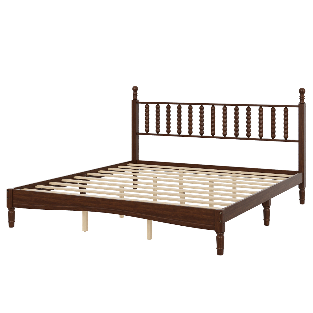 84.6"L x 79.2"W x 45"H King Size Wood Platform Bed with Gourd Shaped Headboard, Walnut