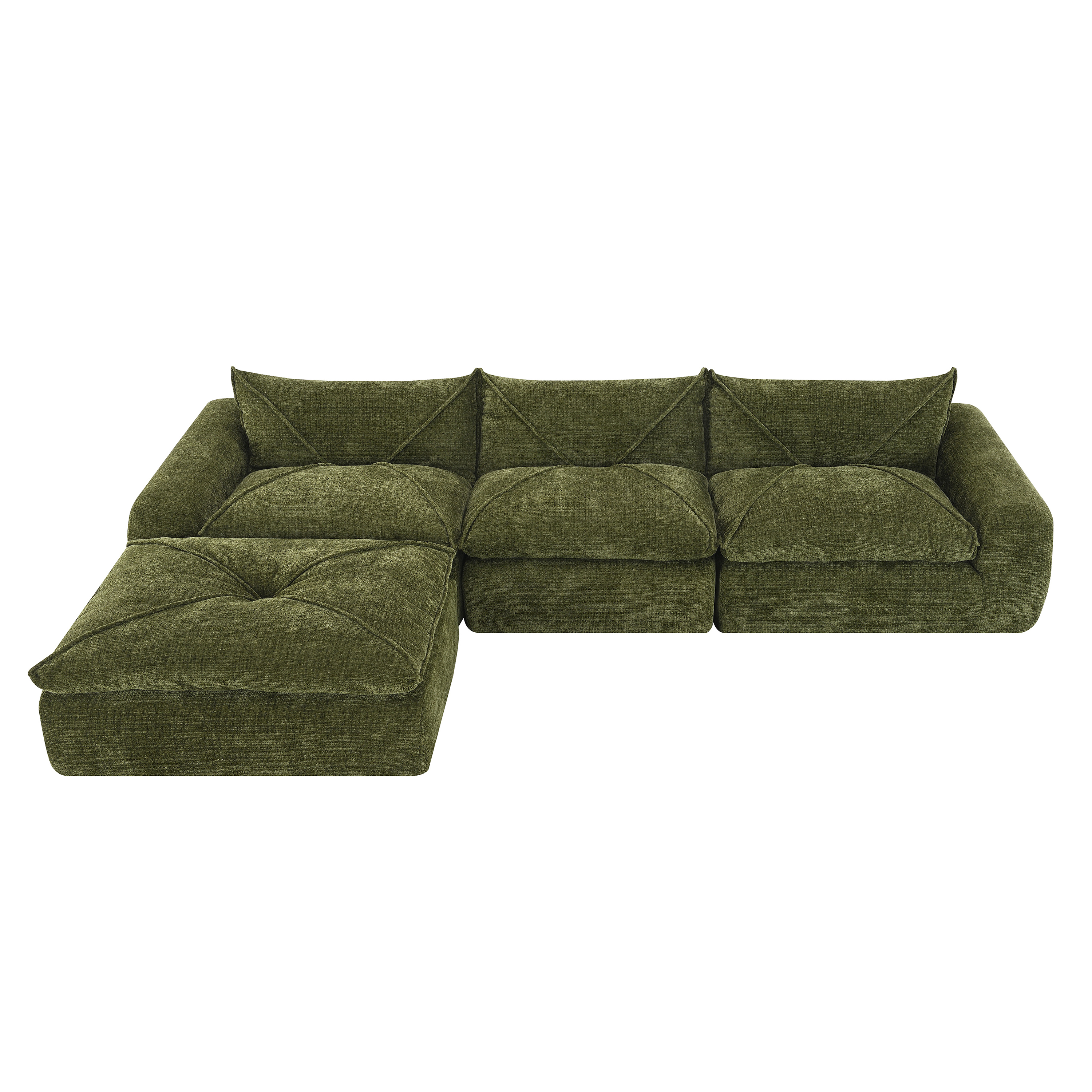 116'' Fully Compressed Sofa with High Density Foam, Integrated Backrest&Seat Cushion, Decorative Edging, Legless Design without Frame, Green