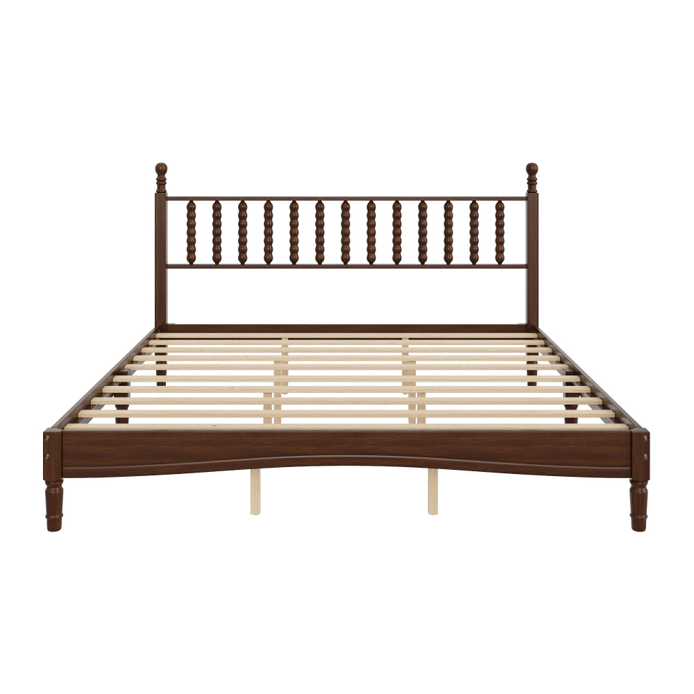 84.6"L x 79.2"W x 45"H King Size Wood Platform Bed with Gourd Shaped Headboard, Walnut