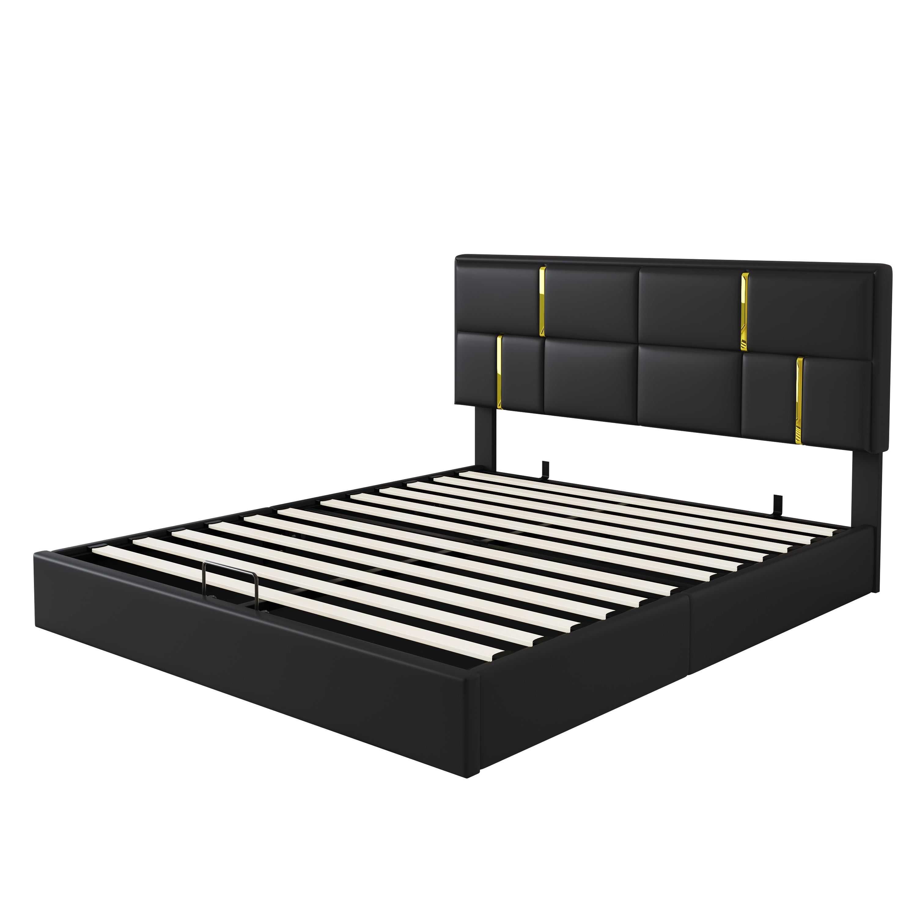 85.2"L x 64.6"W x 40.7"H Queen Size Upholstered Platform Bed with Hydraulic Storage System, No Box Spring Needed, Black