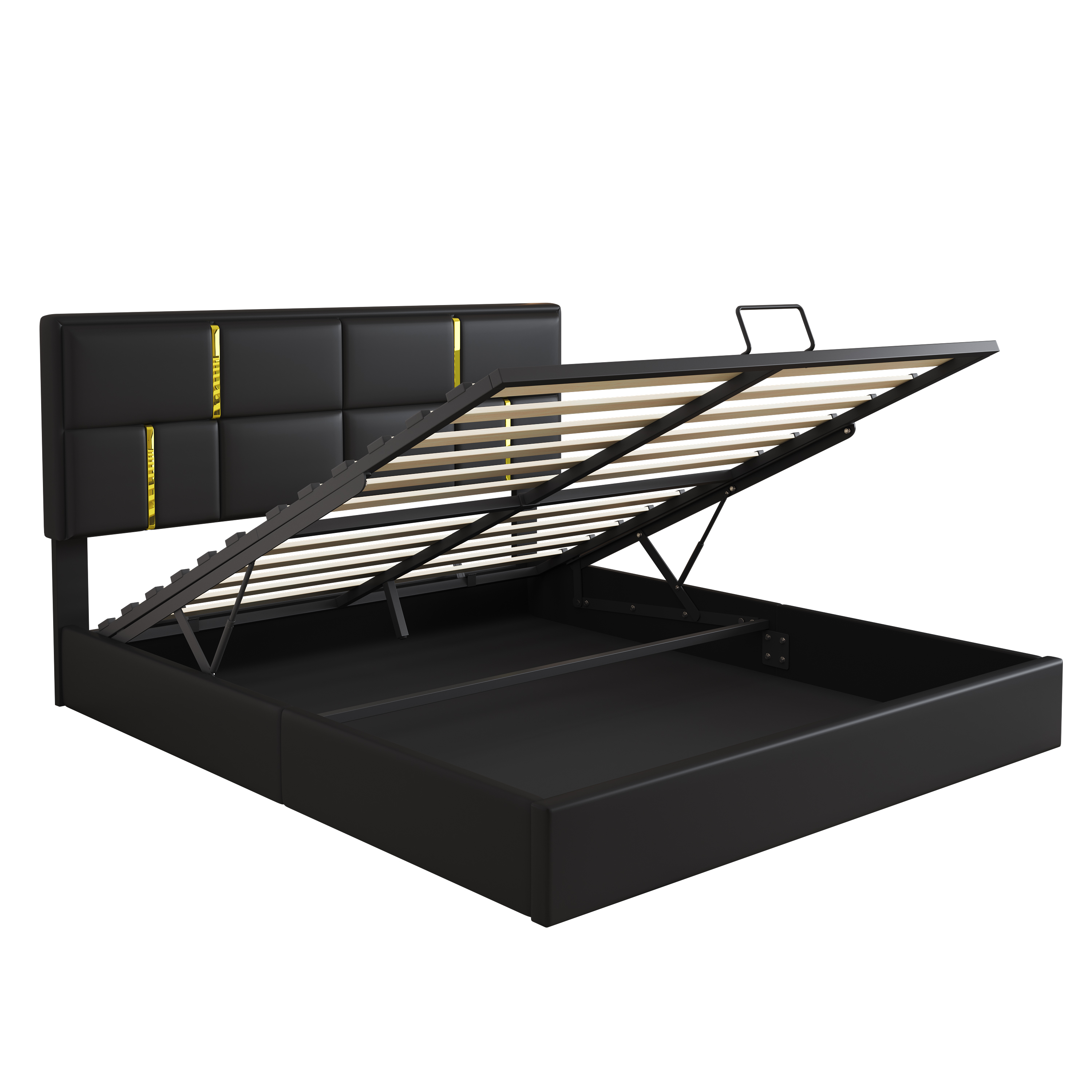 85.2"L x 64.6"W x 40.7"H Queen Size Upholstered Platform Bed with Hydraulic Storage System, No Box Spring Needed, Black