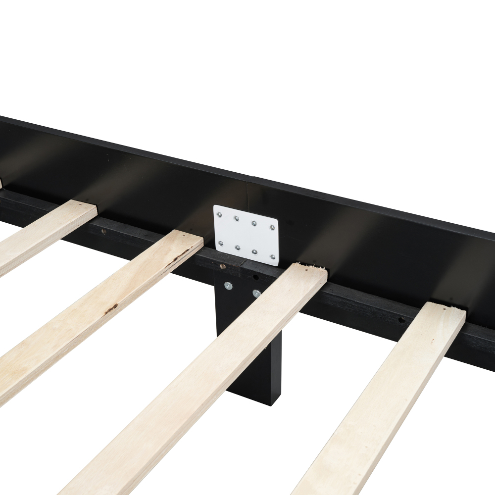 80"L x  62.8"W x 42.9"H Queen Size Wooden Platform Bed with Natural Rattan Headboard, Black