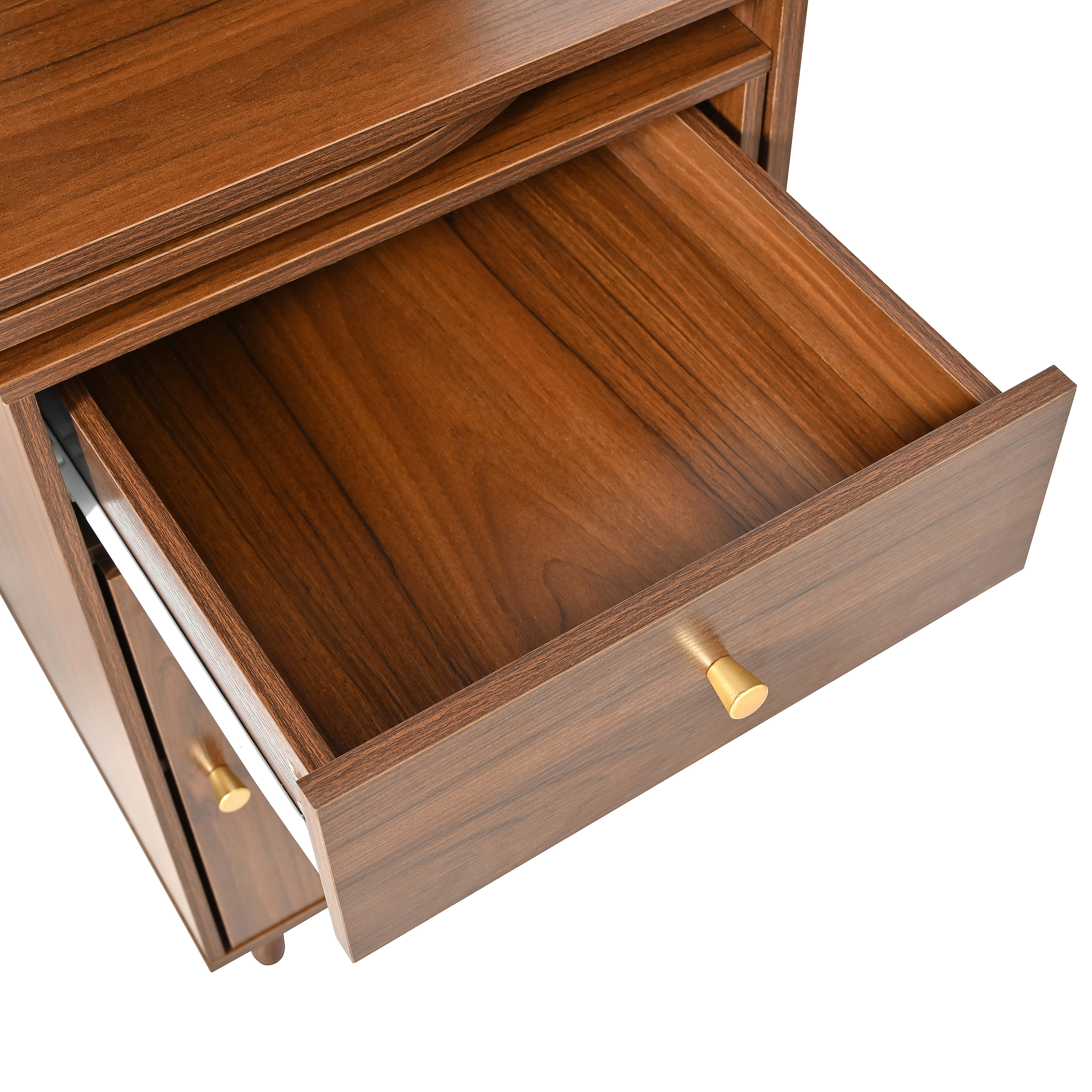 43.1"L x 21.6"W x 70.1"H Office Desk with 90 Degree Rotating Computer Desktop, Drawer and Cabinets, Shelves, Walnut