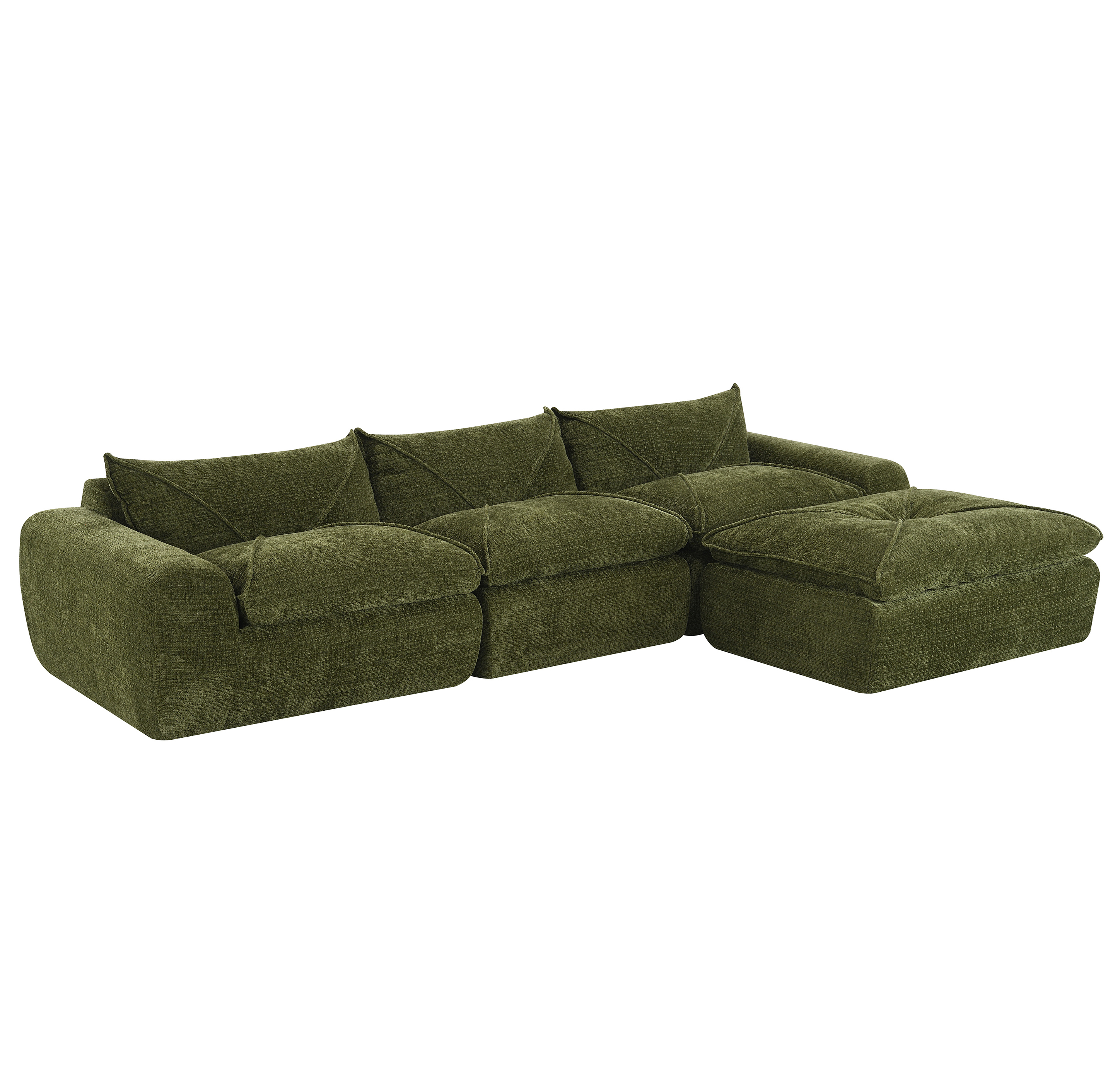 116'' Fully Compressed Sofa with High Density Foam, Integrated Backrest&Seat Cushion, Decorative Edging, Legless Design without Frame, Green