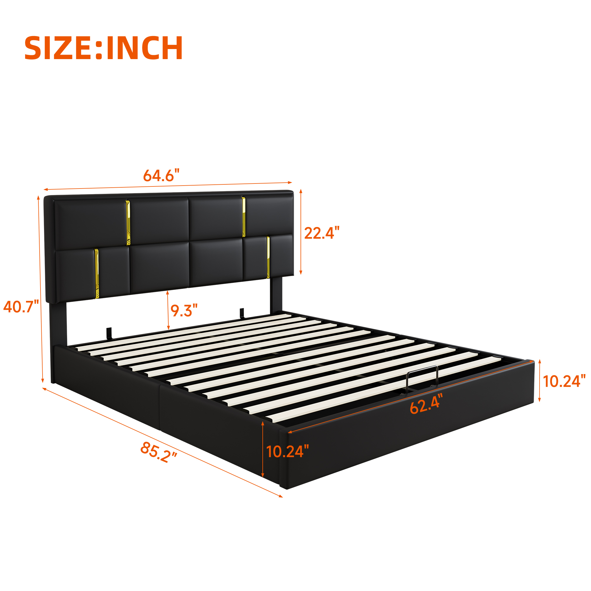 85.2"L x 64.6"W x 40.7"H Queen Size Upholstered Platform Bed with Hydraulic Storage System, No Box Spring Needed, Black