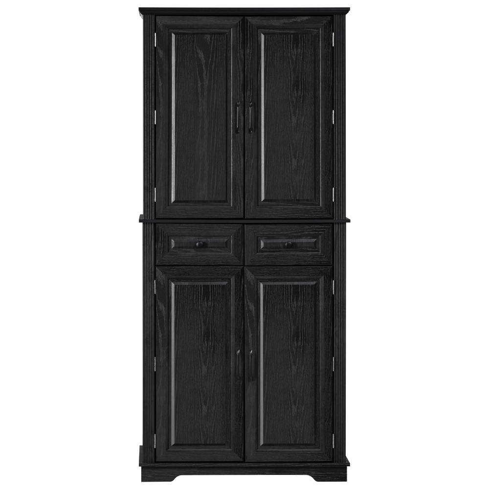K&K 71" Tall Kitchen Pantry Cabinet with 3 Pull Out Cabinet Organizers, Farmhouse Embossed Texture Storage Cabinet with 6 Door Shelves, 2 Drawers, Freestanding Cupboard for Kitchen, Dining Room Black