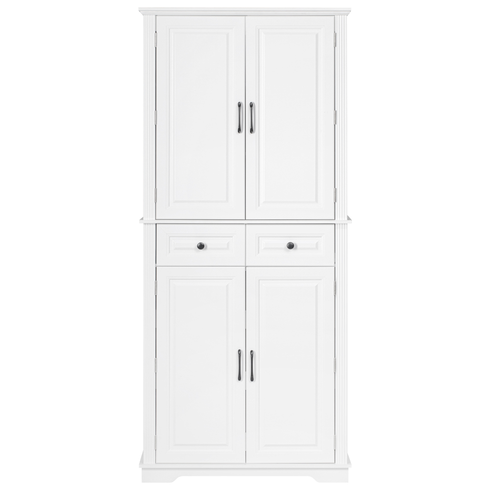 K&K 71" Tall Kitchen Pantry Cabinet with 3 Pull Out Cabinet Organizers, Farmhouse Embossed Texture Storage Cabinet with 6 Door Shelves, 2 Drawers, Freestanding Cupboard for Kitchen, Dining Room White
