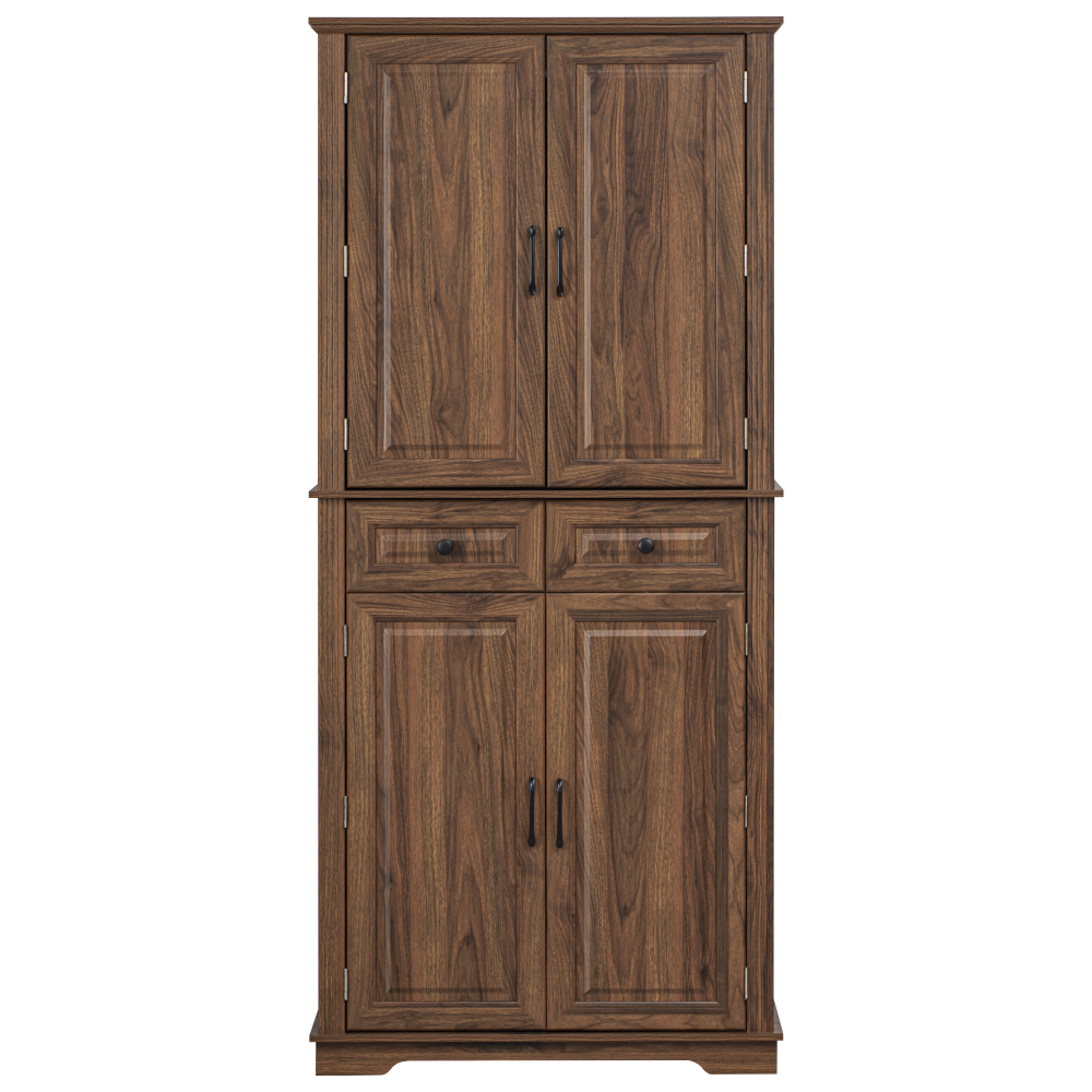 K&K 71" Tall Kitchen Pantry Cabinet with 3 Pull Out Cabinet Organizers, Farmhouse Embossed Texture Storage Cabinet with 6 Door Shelves, 2 Drawers, Freestanding Cupboard for Kitchen, Dining Room Brown