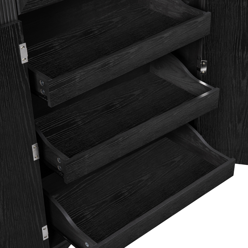 K&K 71" Tall Kitchen Pantry Cabinet with 3 Pull Out Cabinet Organizers, Farmhouse Embossed Texture Storage Cabinet with 6 Door Shelves, 2 Drawers, Freestanding Cupboard for Kitchen, Dining Room Black