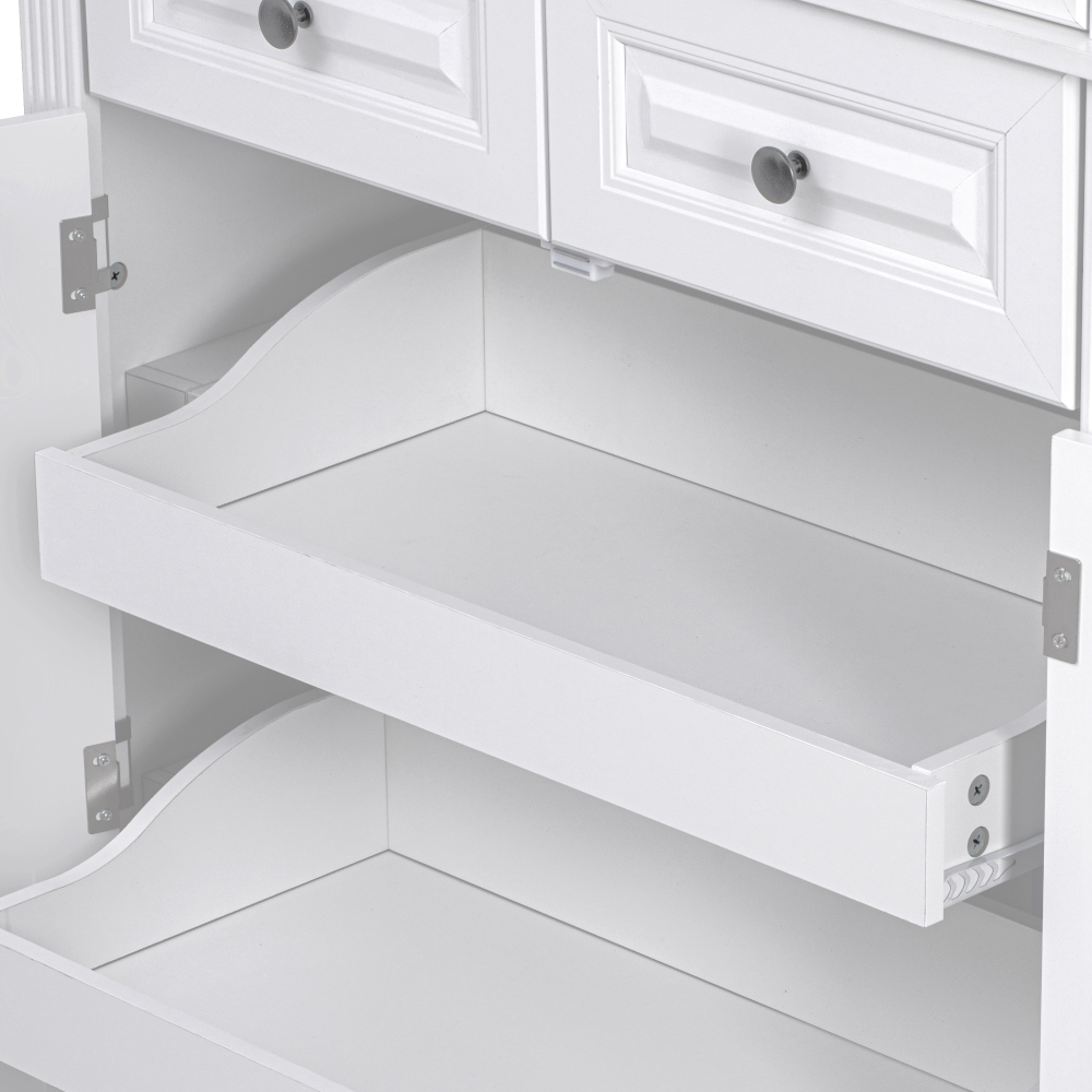 K&K 71" Tall Kitchen Pantry Cabinet with 3 Pull Out Cabinet Organizers, Farmhouse Embossed Texture Storage Cabinet with 6 Door Shelves, 2 Drawers, Freestanding Cupboard for Kitchen, Dining Room White