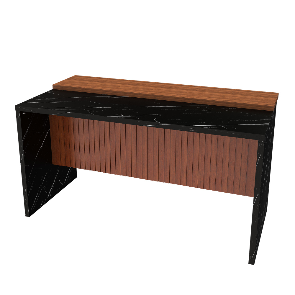 63" Modern Kitchen Island with Marble-Look Surface, LED Lights & Grille Design for Dining Room, Living Room, Black(Island Only)