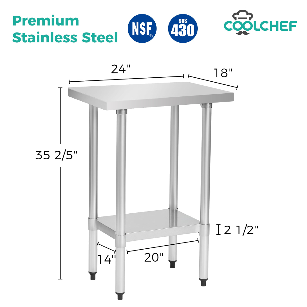 18" x 24" 18-Gauge Stainless Steel Commercial Work Table