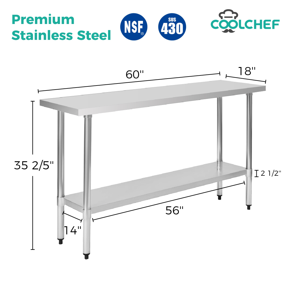 18" x 60" 18-Gauge Stainless Steel Commercial Work Table