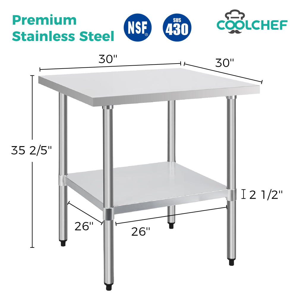 30" x 30" 18-Gauge Stainless Steel Commercial Work Table