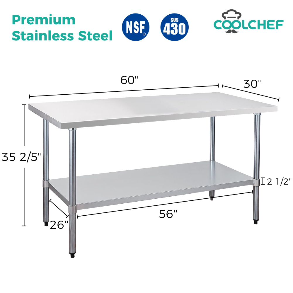 30" x 60" 18-Gauge Stainless Steel Commercial Work Table