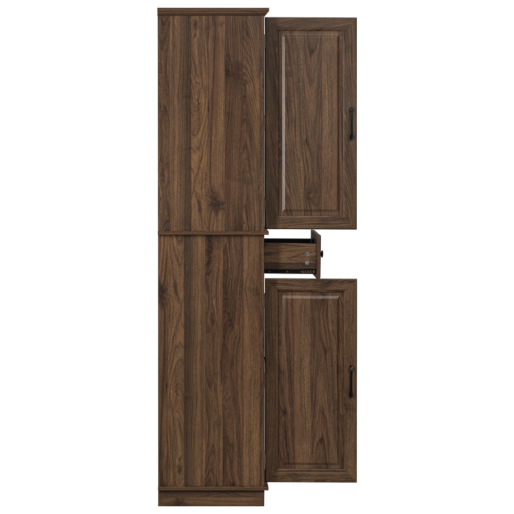 K&K 71" Tall Kitchen Pantry Cabinet with 3 Pull Out Cabinet Organizers, Farmhouse Embossed Texture Storage Cabinet with 6 Door Shelves, 2 Drawers, Freestanding Cupboard for Kitchen, Dining Room Brown