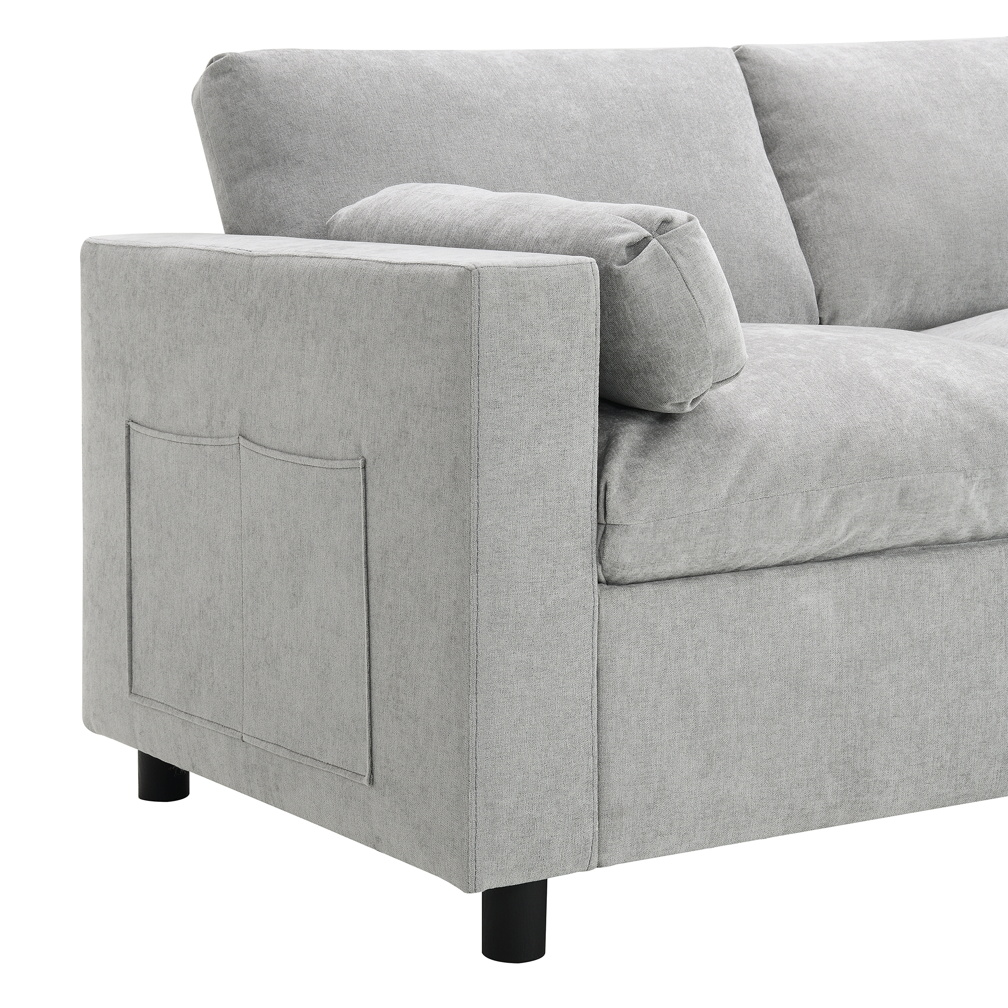 86.5'' U-Shaped Sectional Sofa with Storage Pockets, 2 Movable Ottoman, Armrest Pillows, Free Combination, 5-Seat, Medium Gray